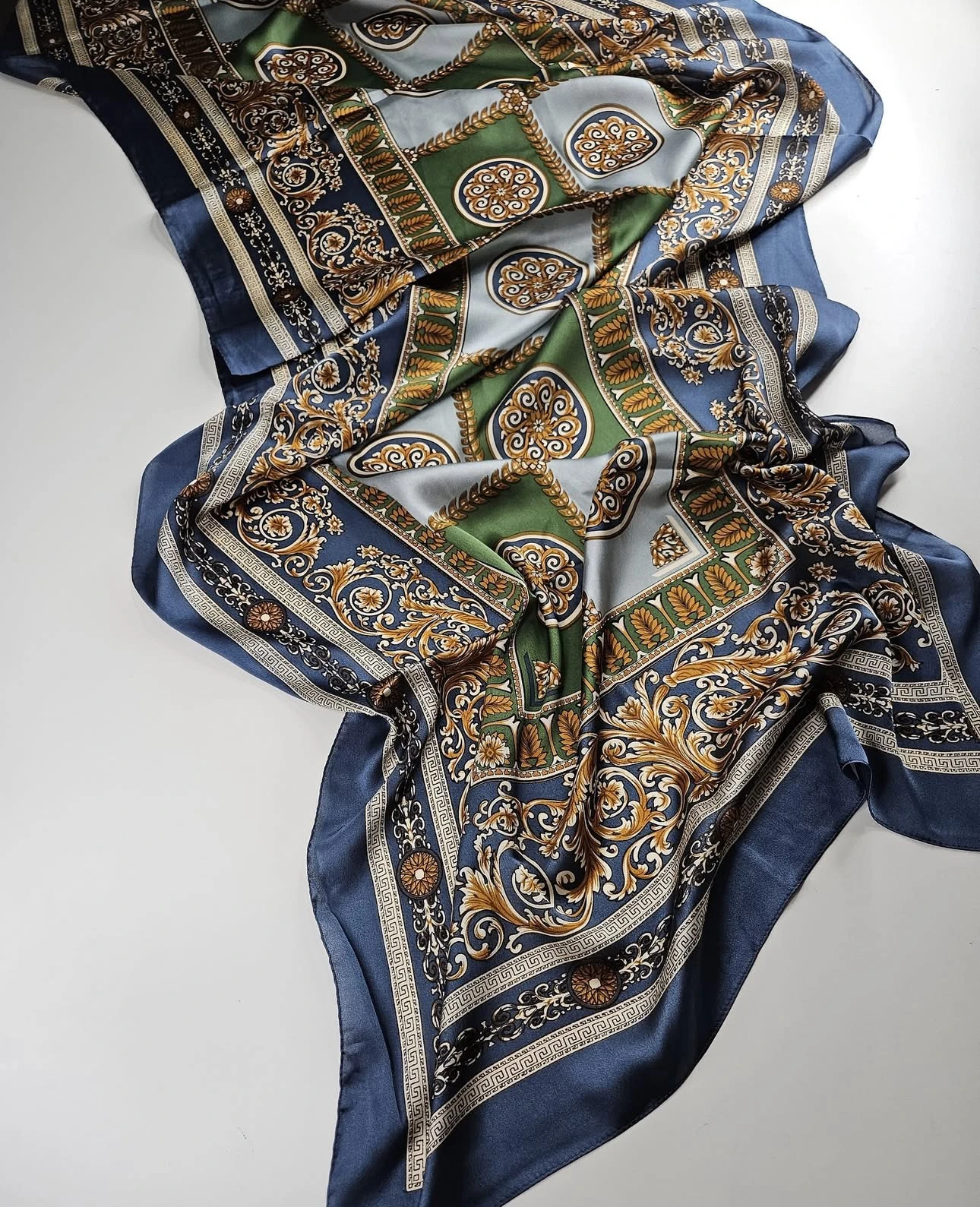 Varok Desen Vual İpek Şal Mavi