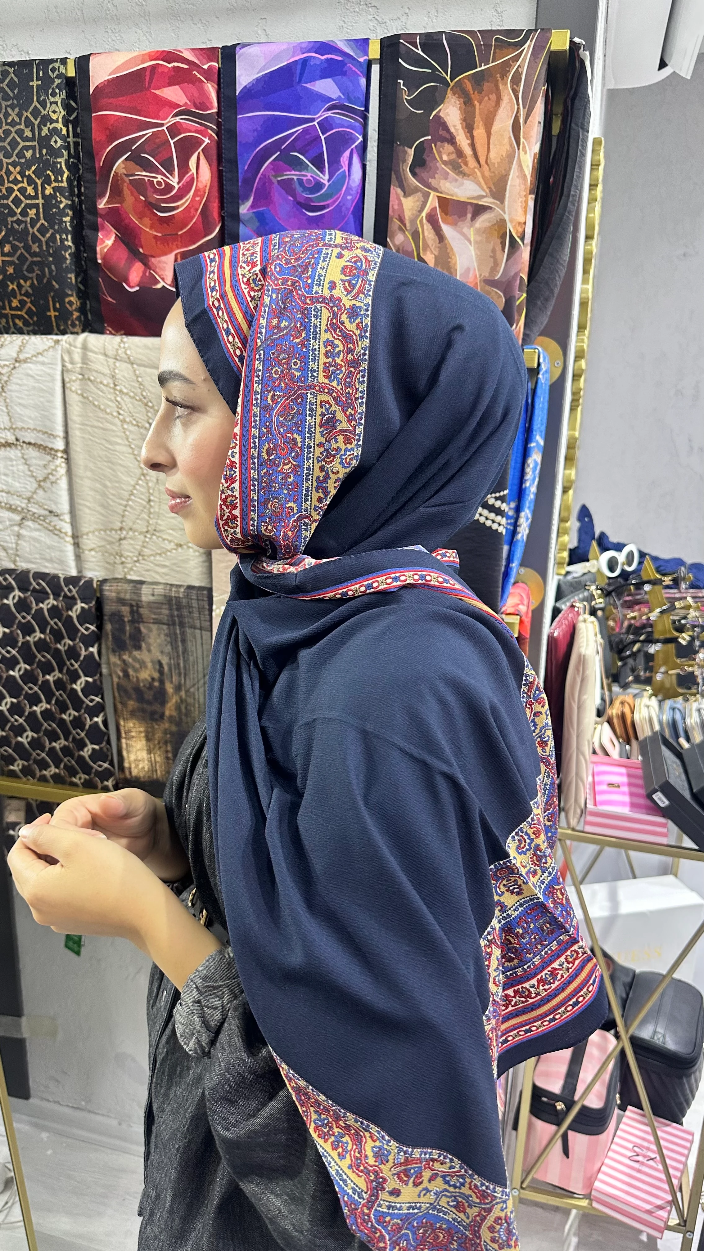 İthal Mio Kumlu Pamuk Şal Lacivert 