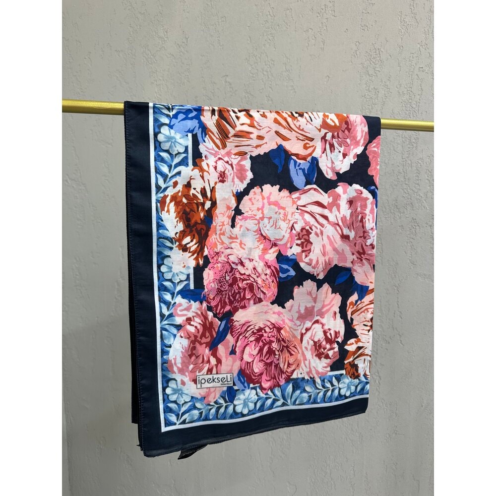 İpekseli Floral Desen Pamuk İpek Şal
