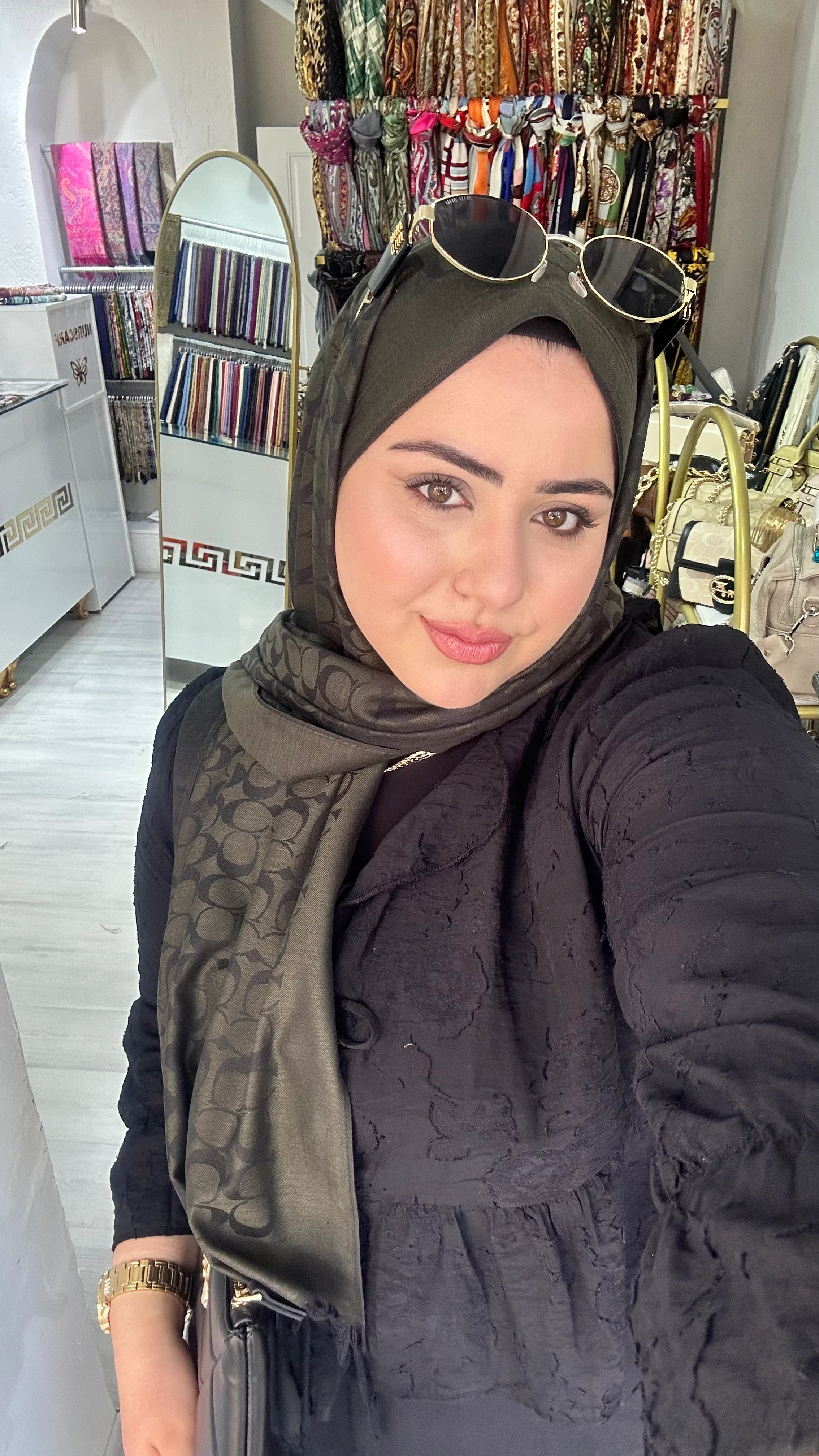 C Desen Yün İpek Şal Yeşil 