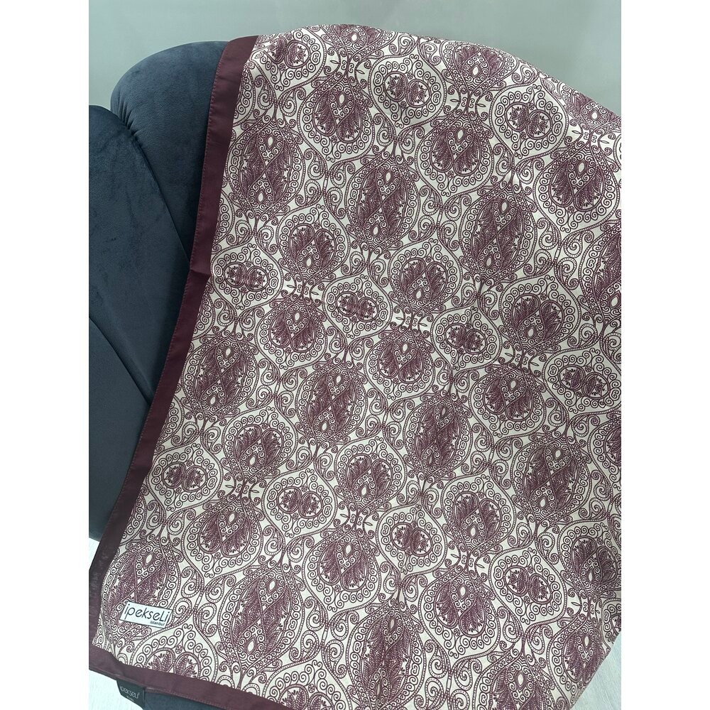 İpekseli etnik desen şal bordo/krem