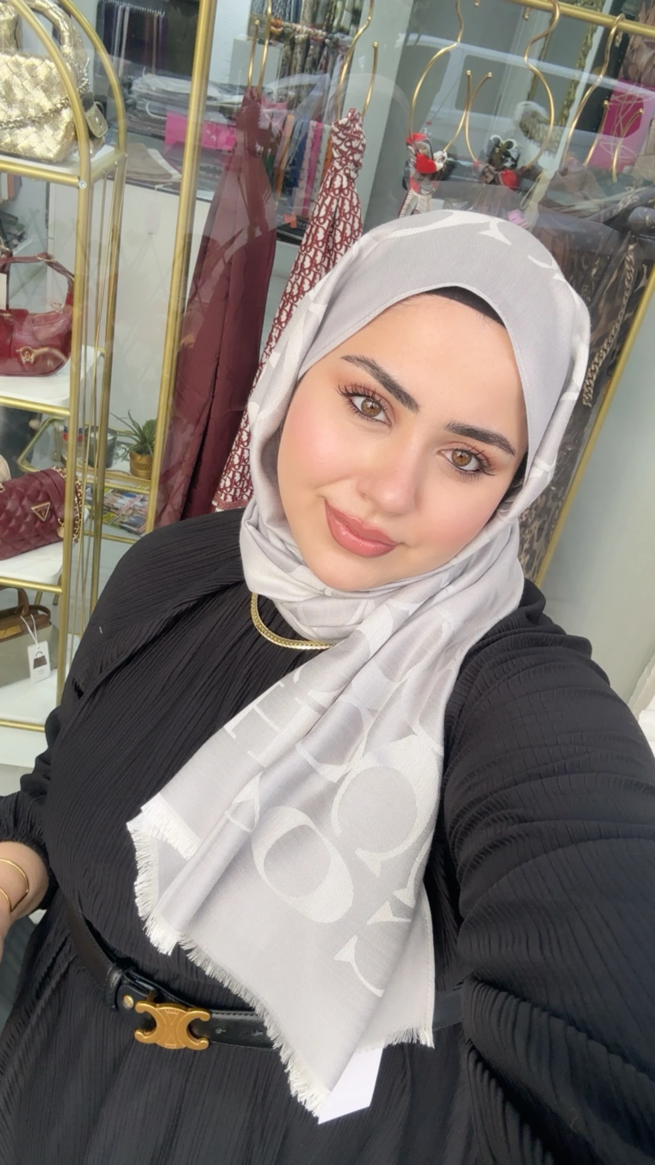 C Desen Yün İpek Şal Gri