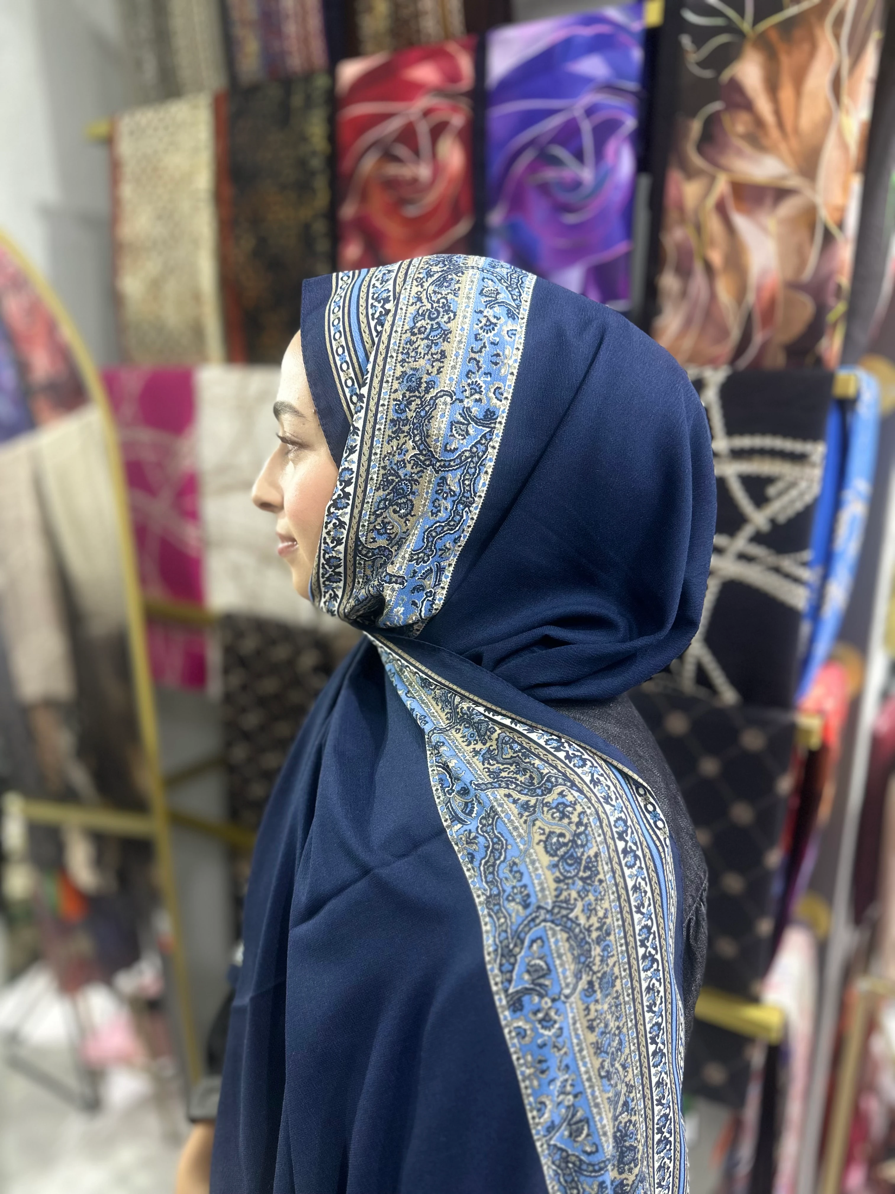 İthal Mio Kumlu Pamuk Şal Lacivert 