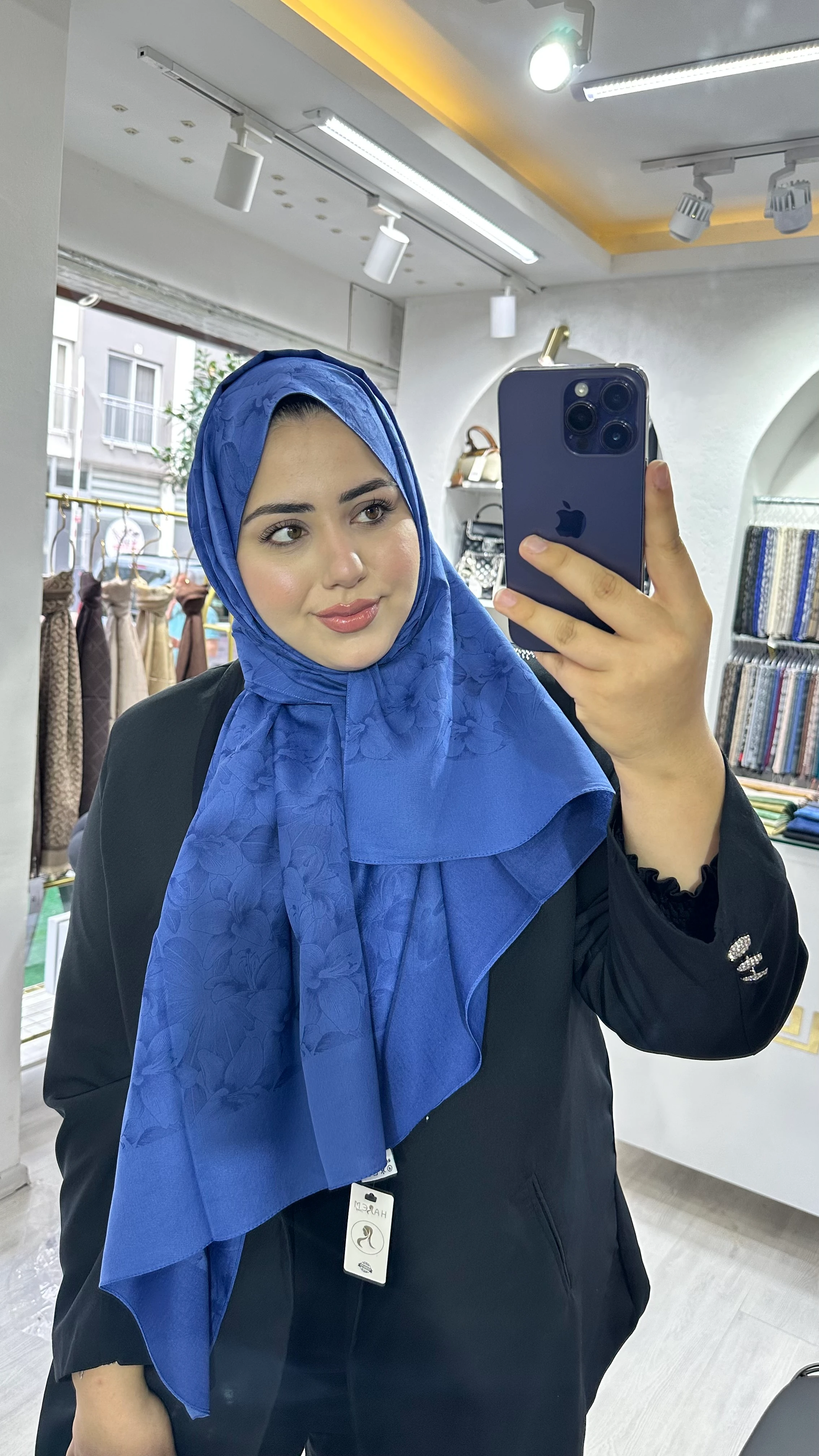 Gold Derin Viskon Şal Saks Mavi