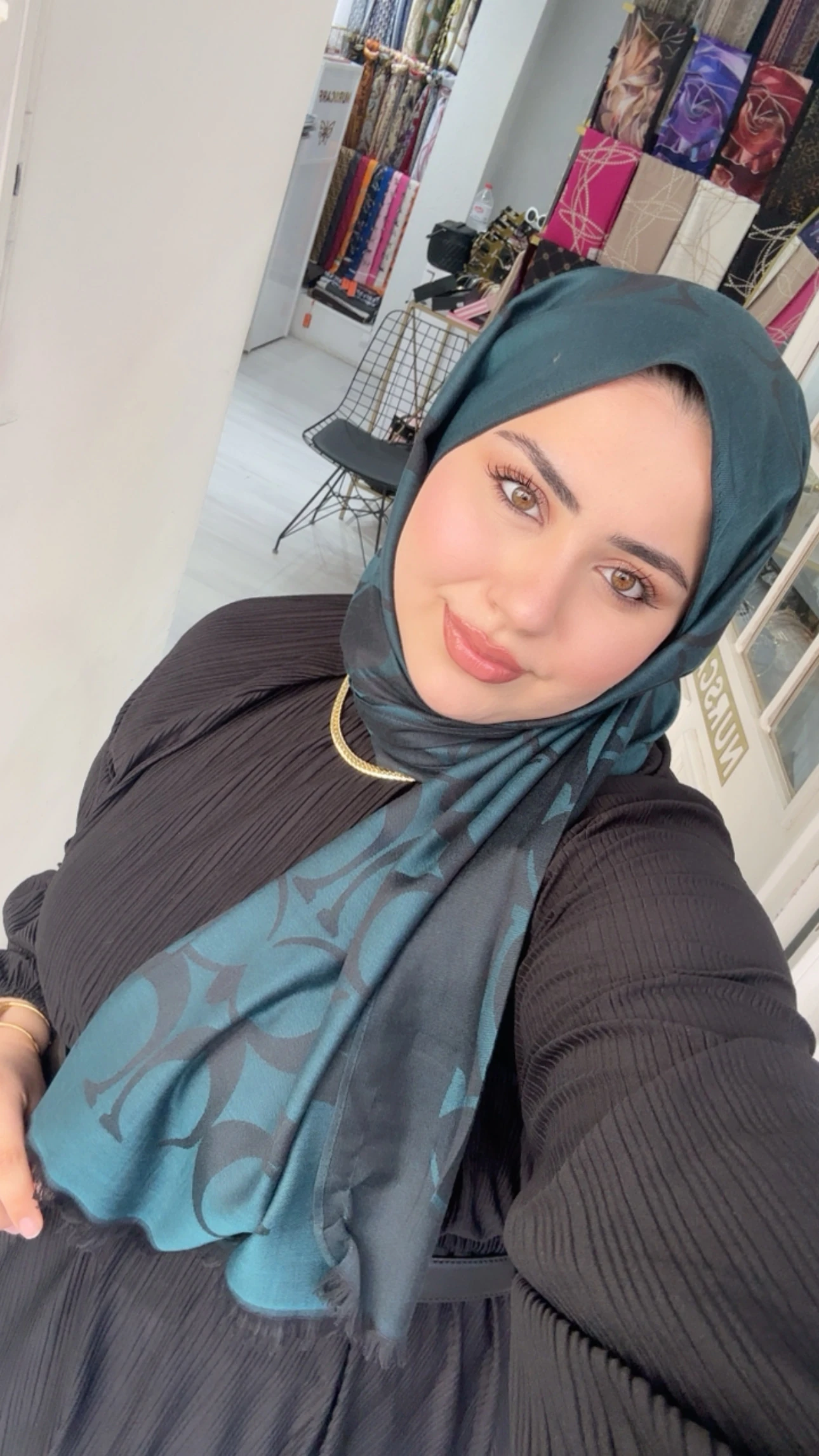 C Desen Yün İpek Şal Petrol 