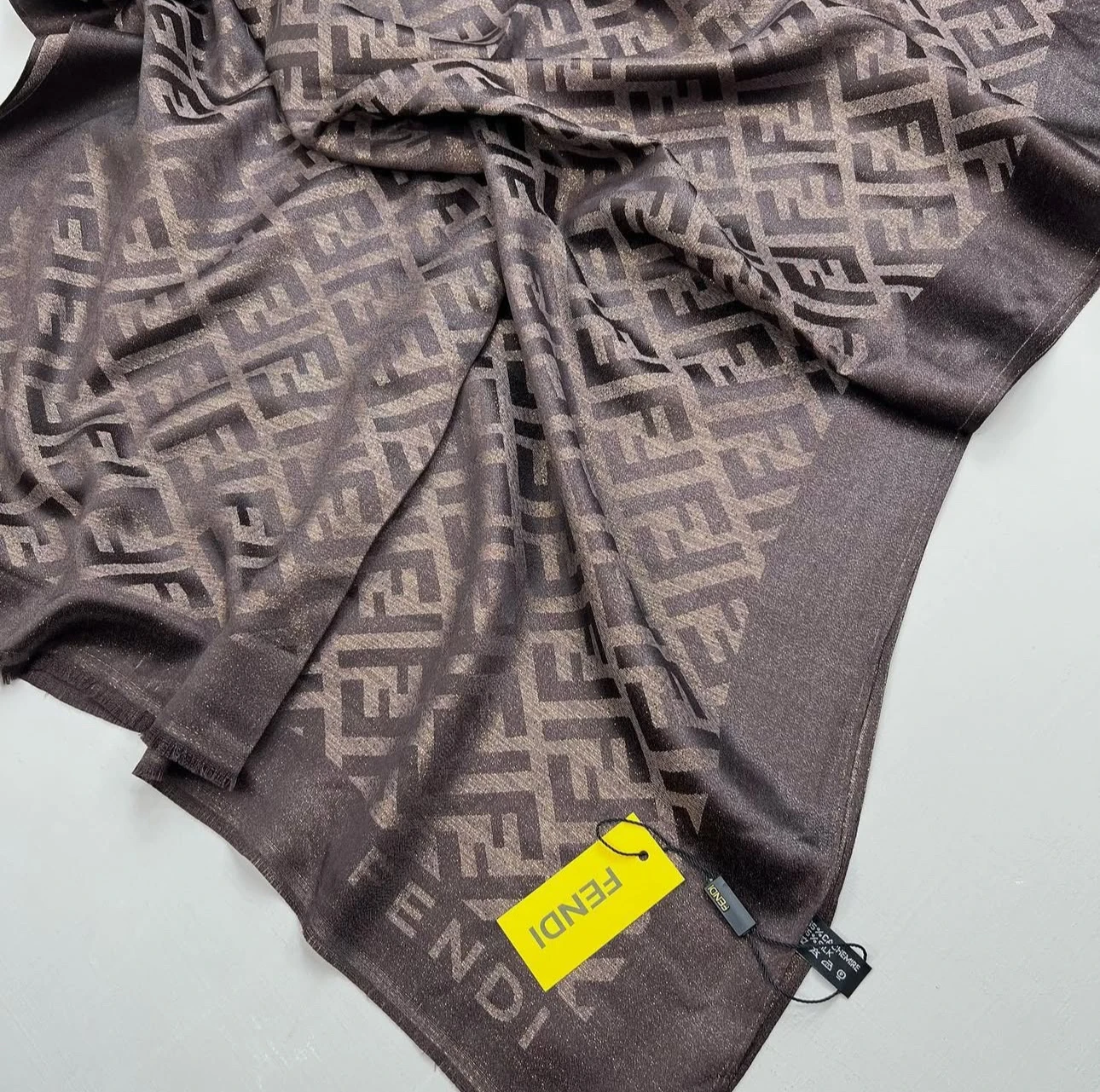 F Desen Simli İpek Şal Acı Kahve