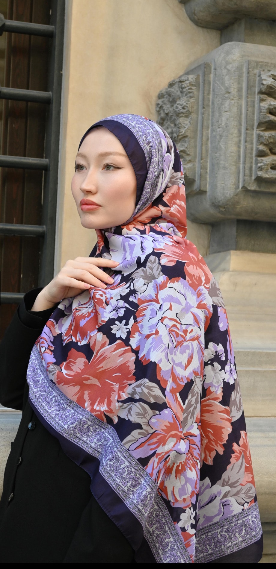 Losyana Çiçek Desen Soft Pamuk Şal Mor