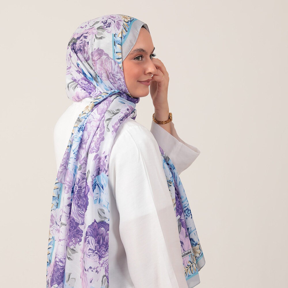 İpekseli Floral Desen Pamuk İpek Şal