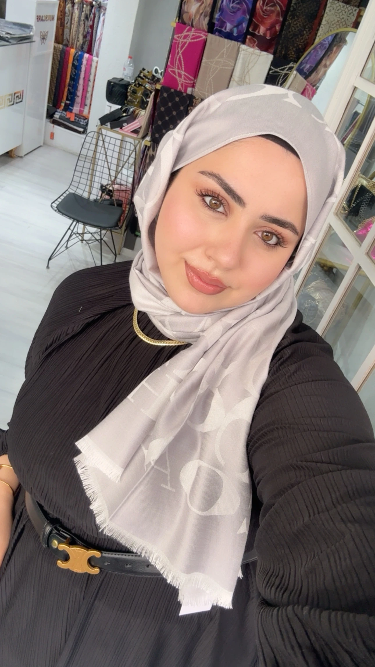 C Desen Yün İpek Şal Gri