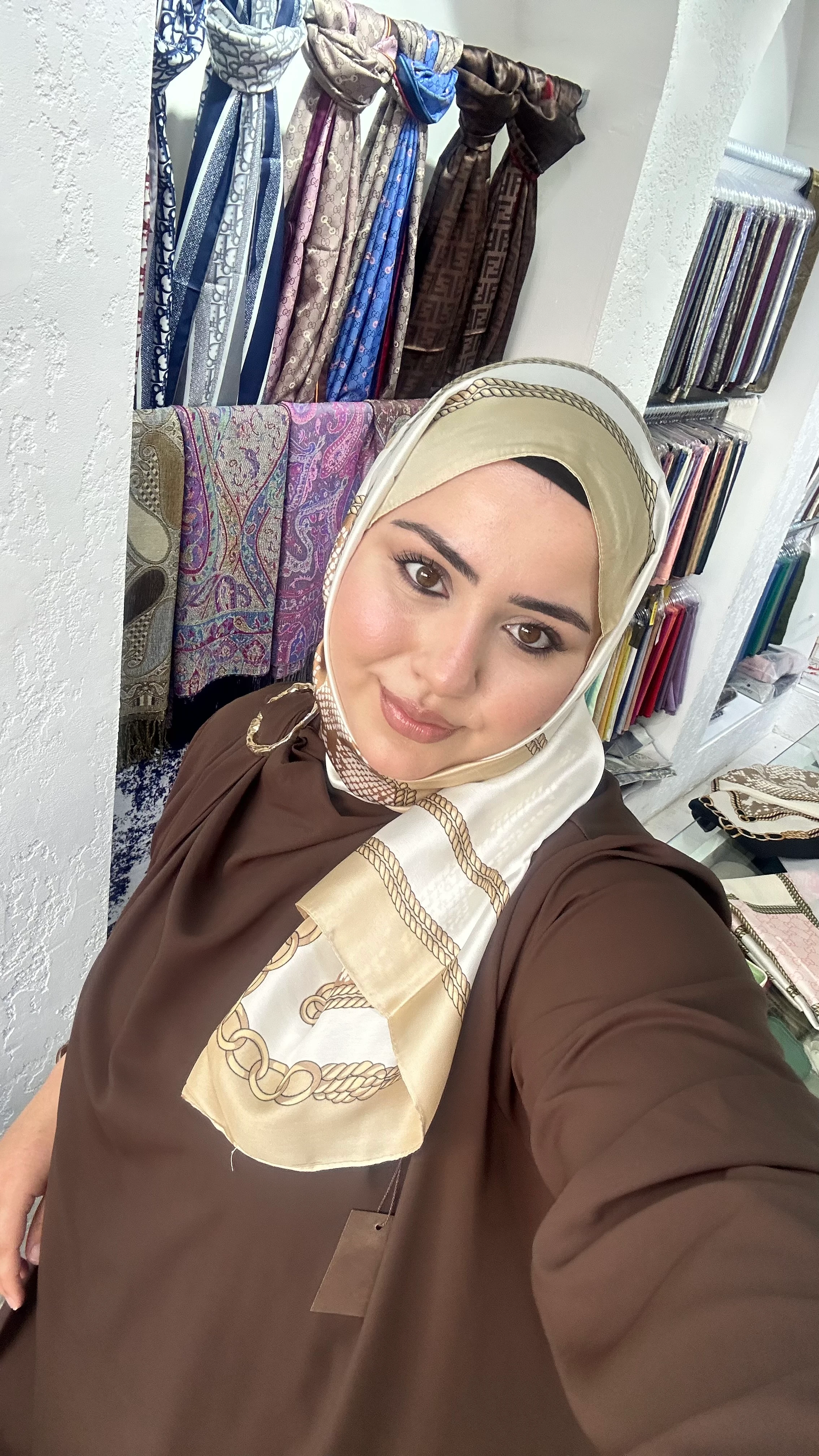 Zincir Detaylı İthal Vual İpek Şal Bej 