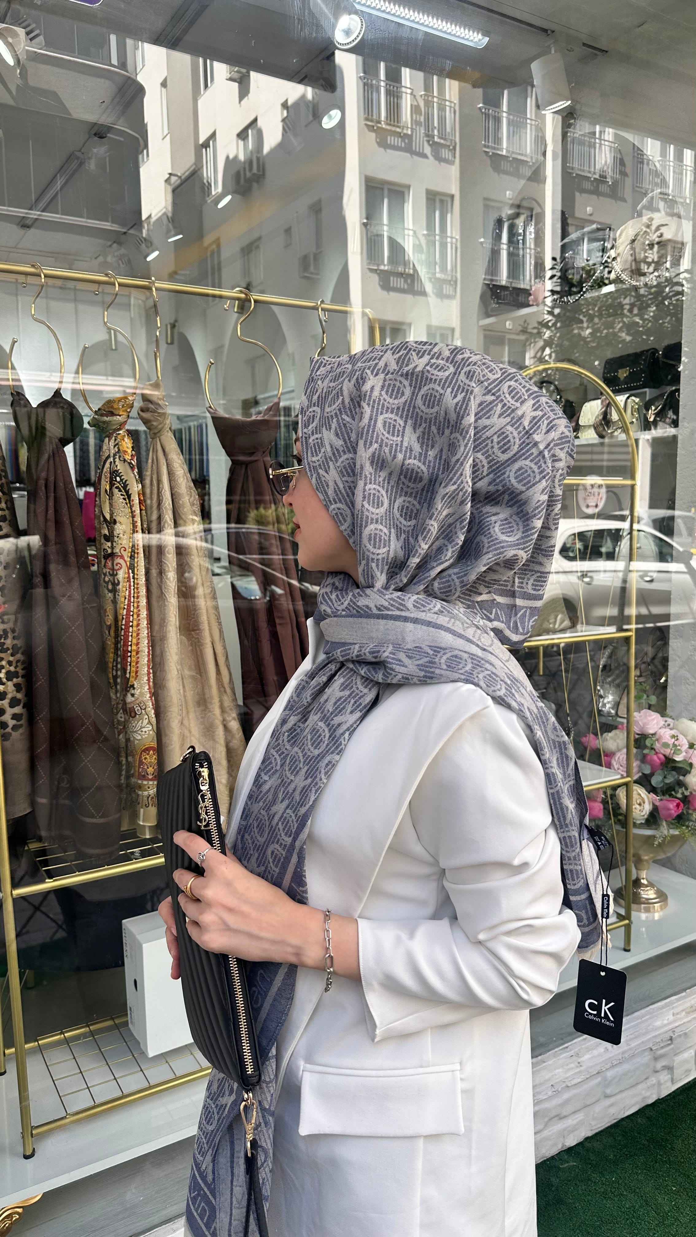 CK Yün İpek Şal Mavi 