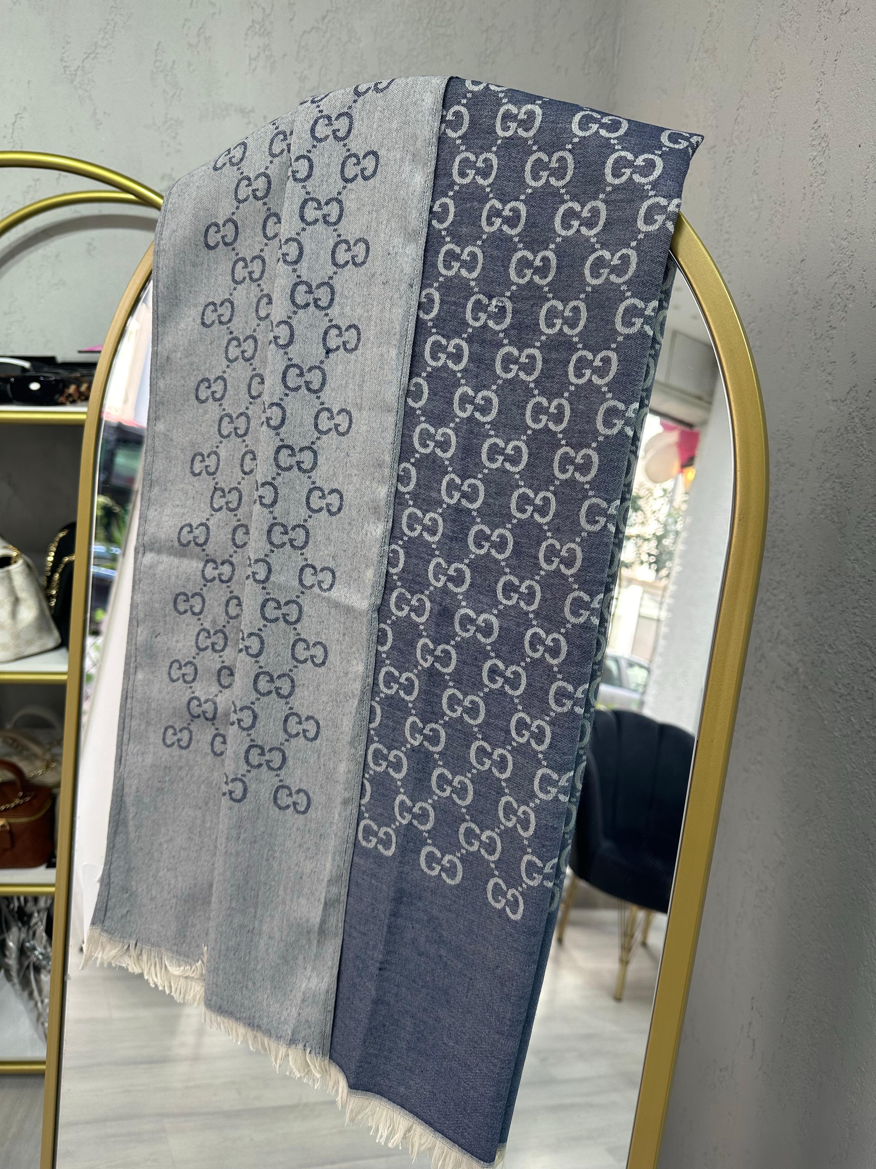 G Desen Yün İpek Şal Kot Mavi