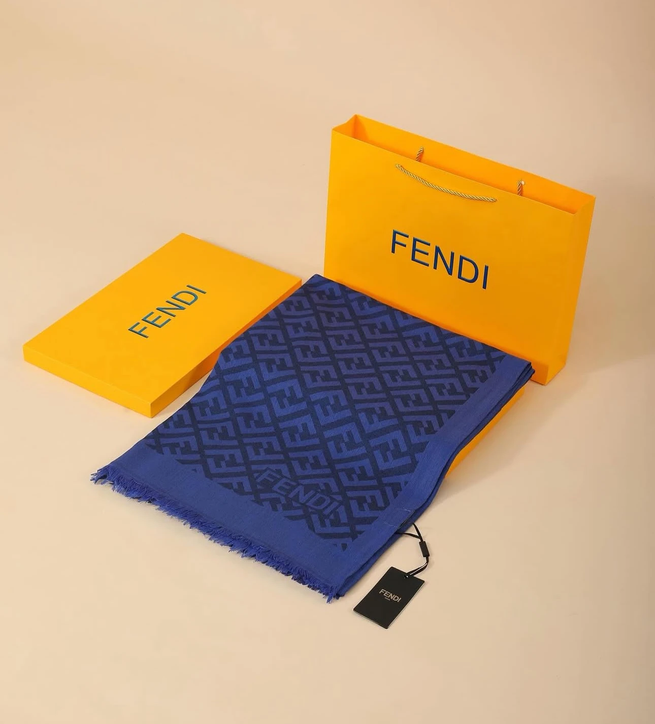 F Desen Yün İpek Şal Saks Mavi