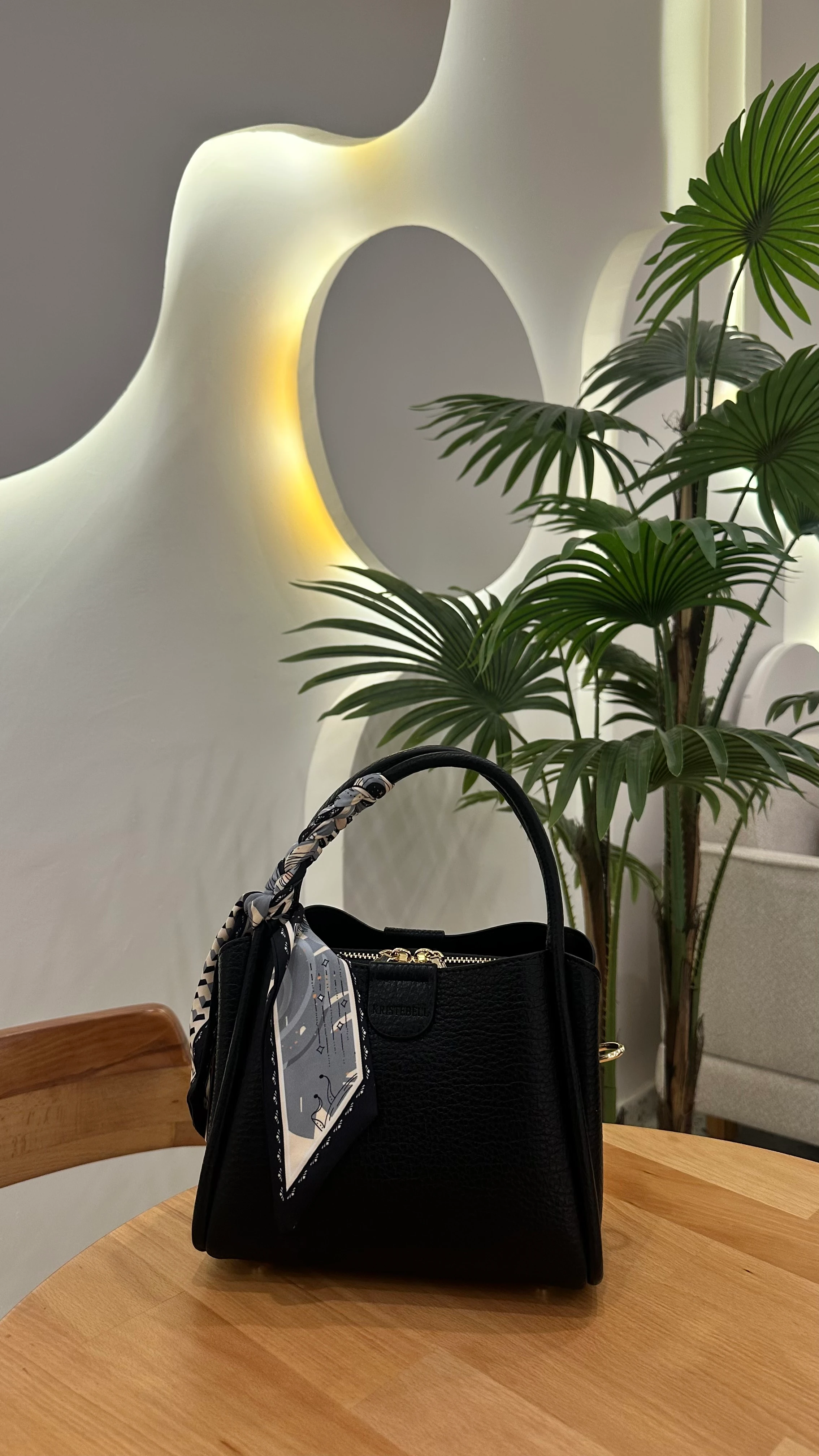 İthal Fular Detaylı Deri Çanta Siyah 