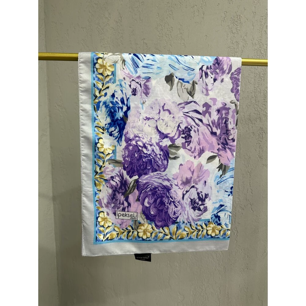 İpekseli Floral Desen Pamuk İpek Şal