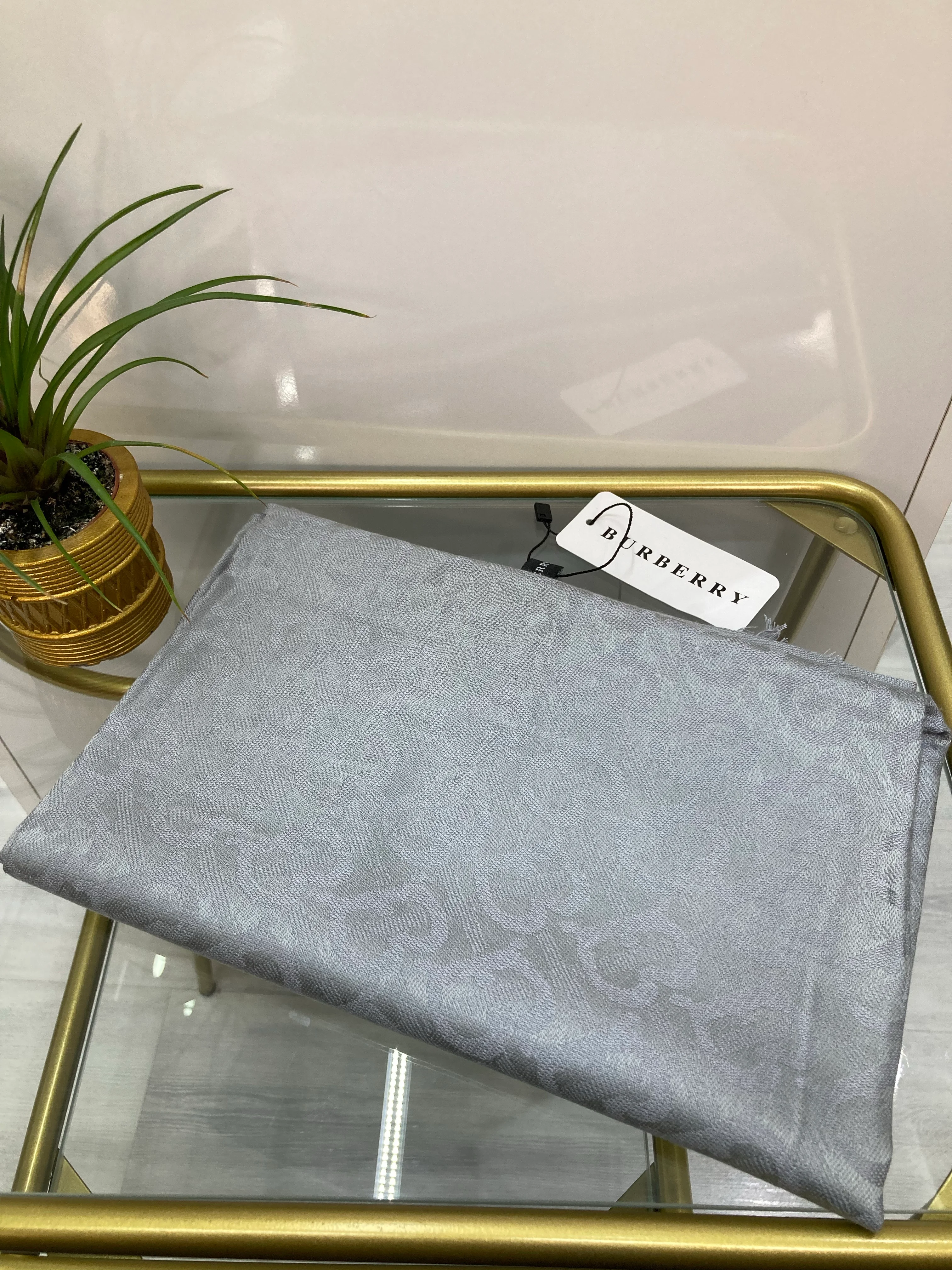 B Desen Kaşmir İpek Şal Gümüş