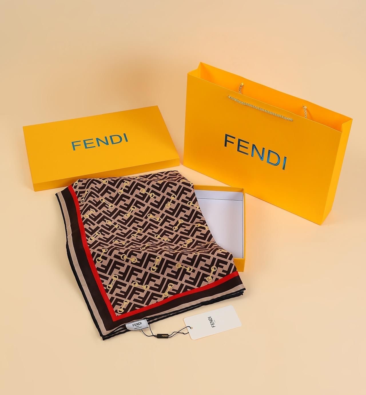 F Monogram Kelepçe Twill İpek Eşarp Kahve