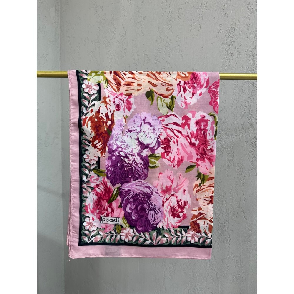 İpekseli Floral Desen Pamuk İpek Şal