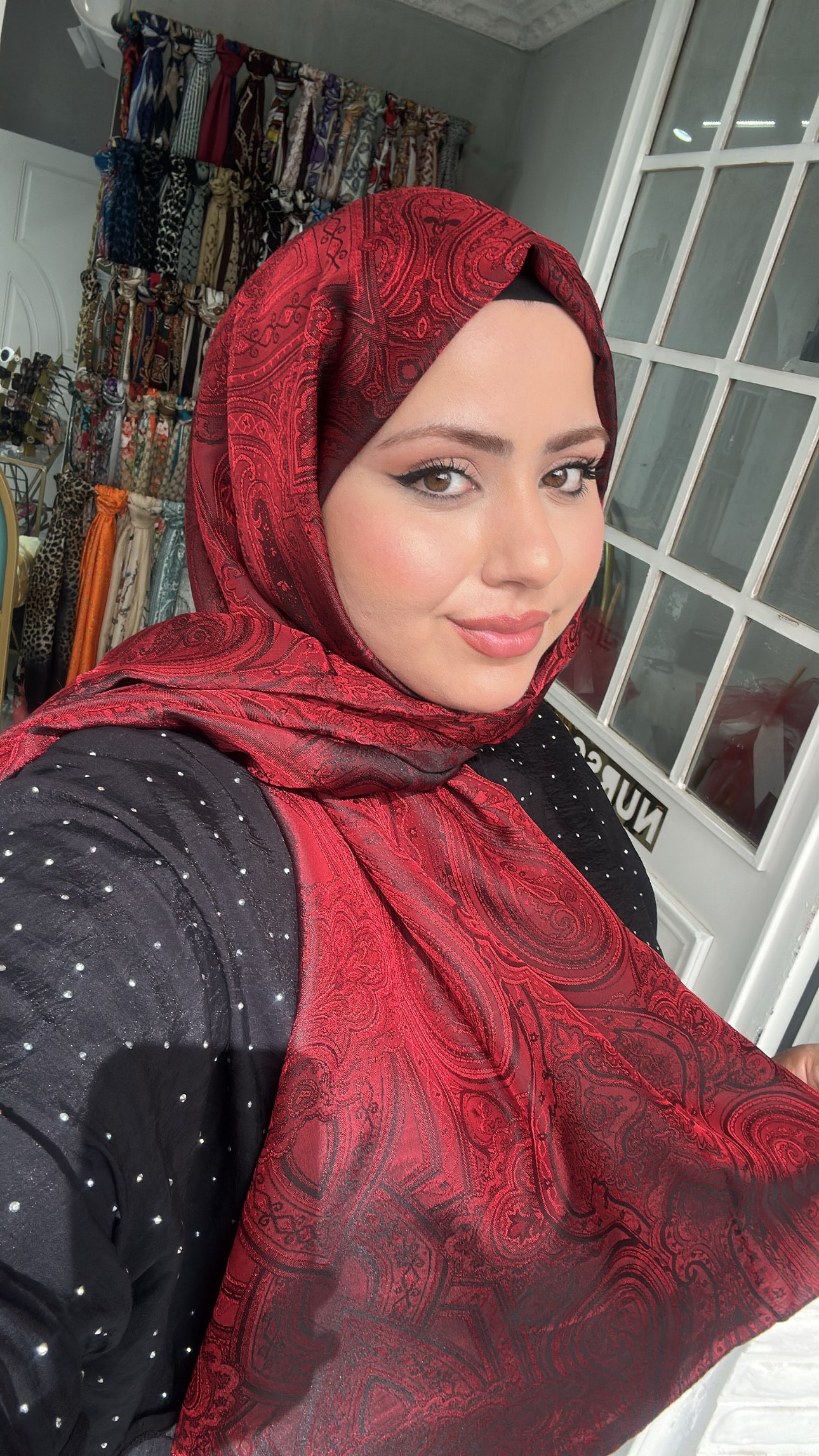 Etnik Desen İpek Dokuma Şal Bordo