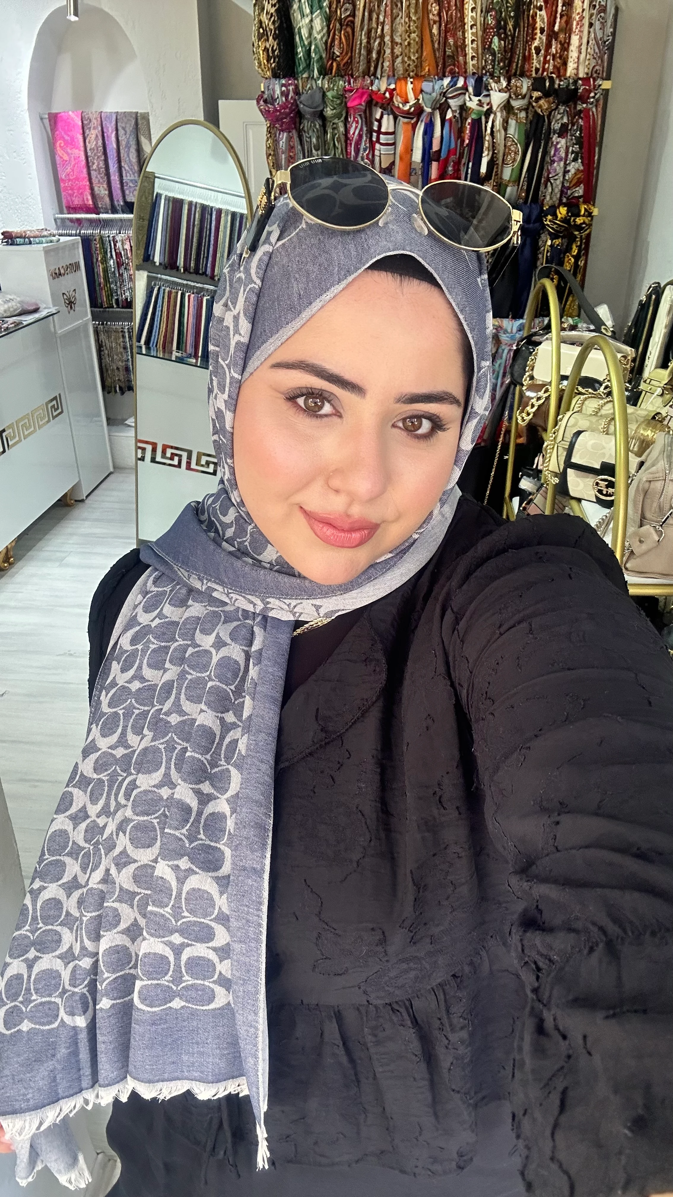 C Desen Yün İpek Şal Mavi 