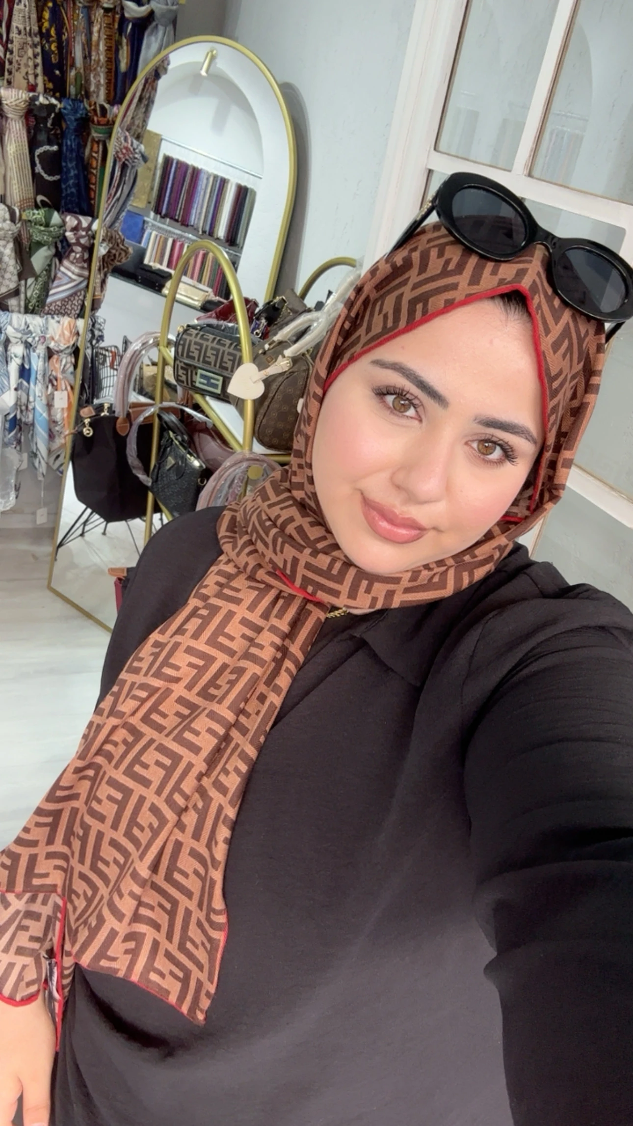 F Desen Yün Pamuk Şal  Kahve 