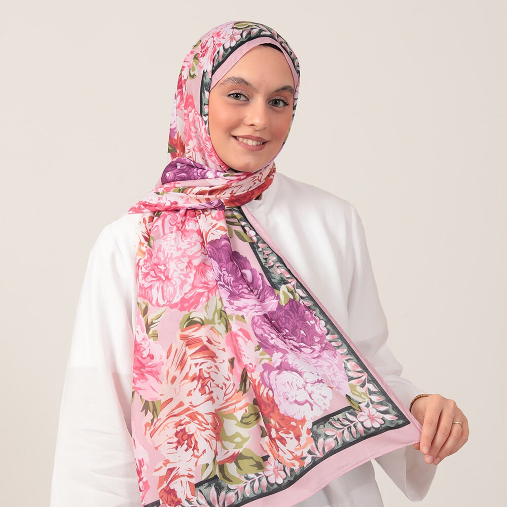 İpekseli Floral Desen Pamuk İpek Şal
