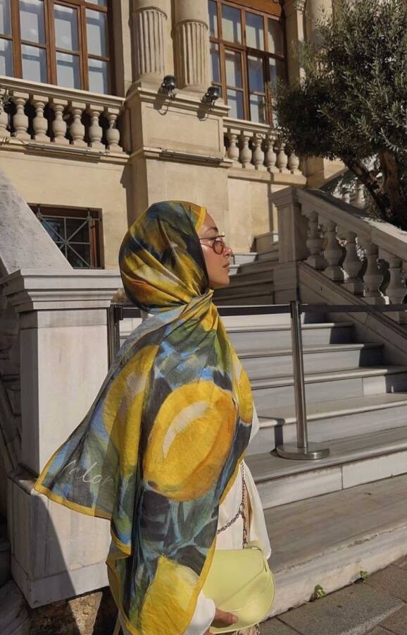 Lime Desen Pamuk İpek Şal