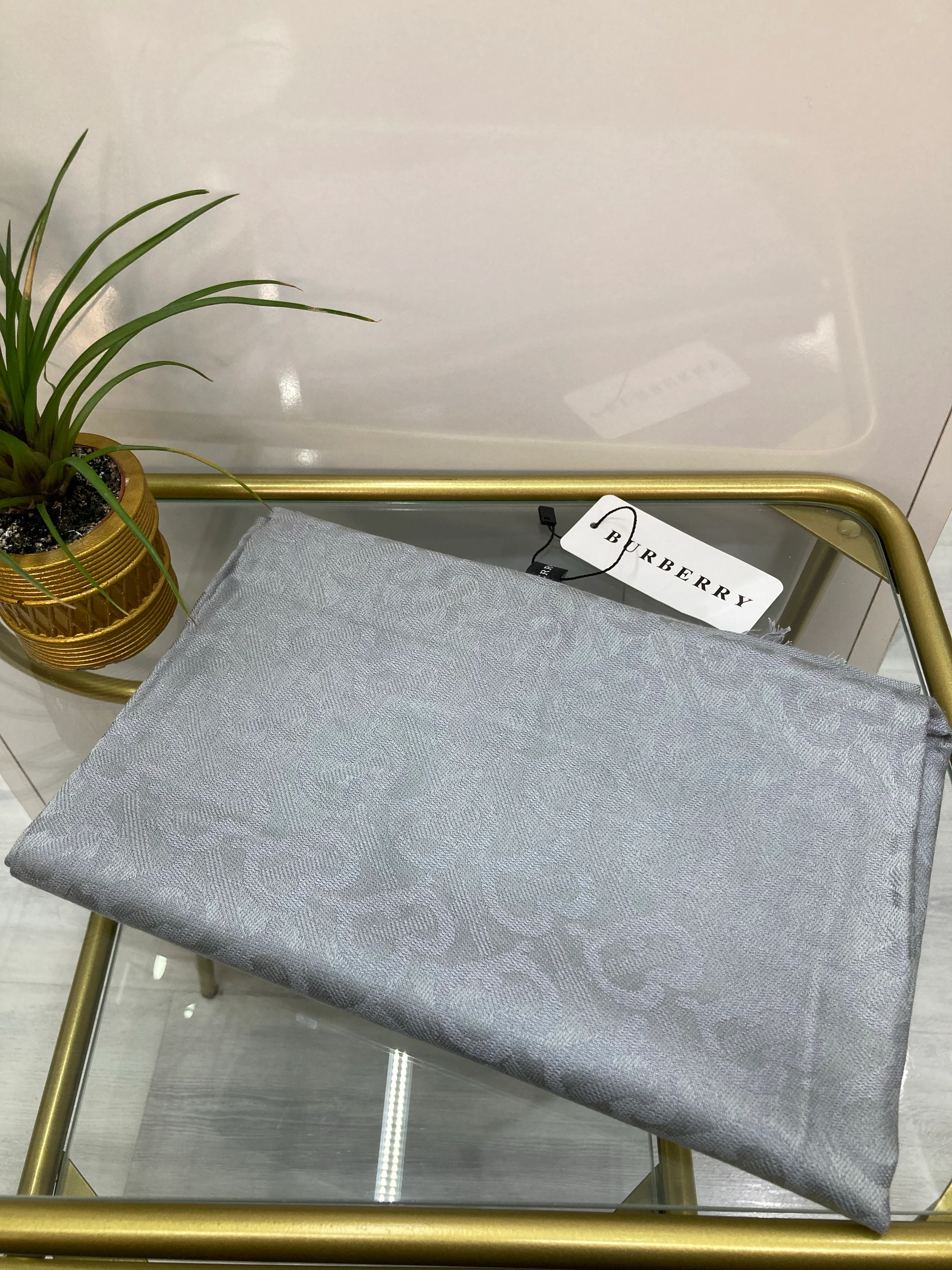 B Desen Kaşmir İpek Şal Gümüş