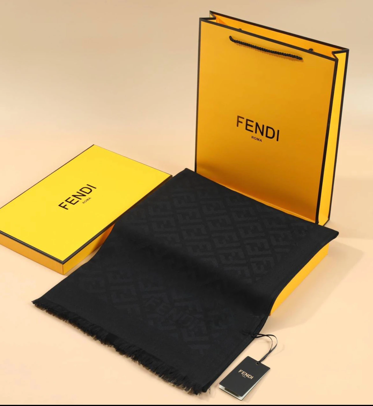 F Desen Yün İpek Şal Siyah