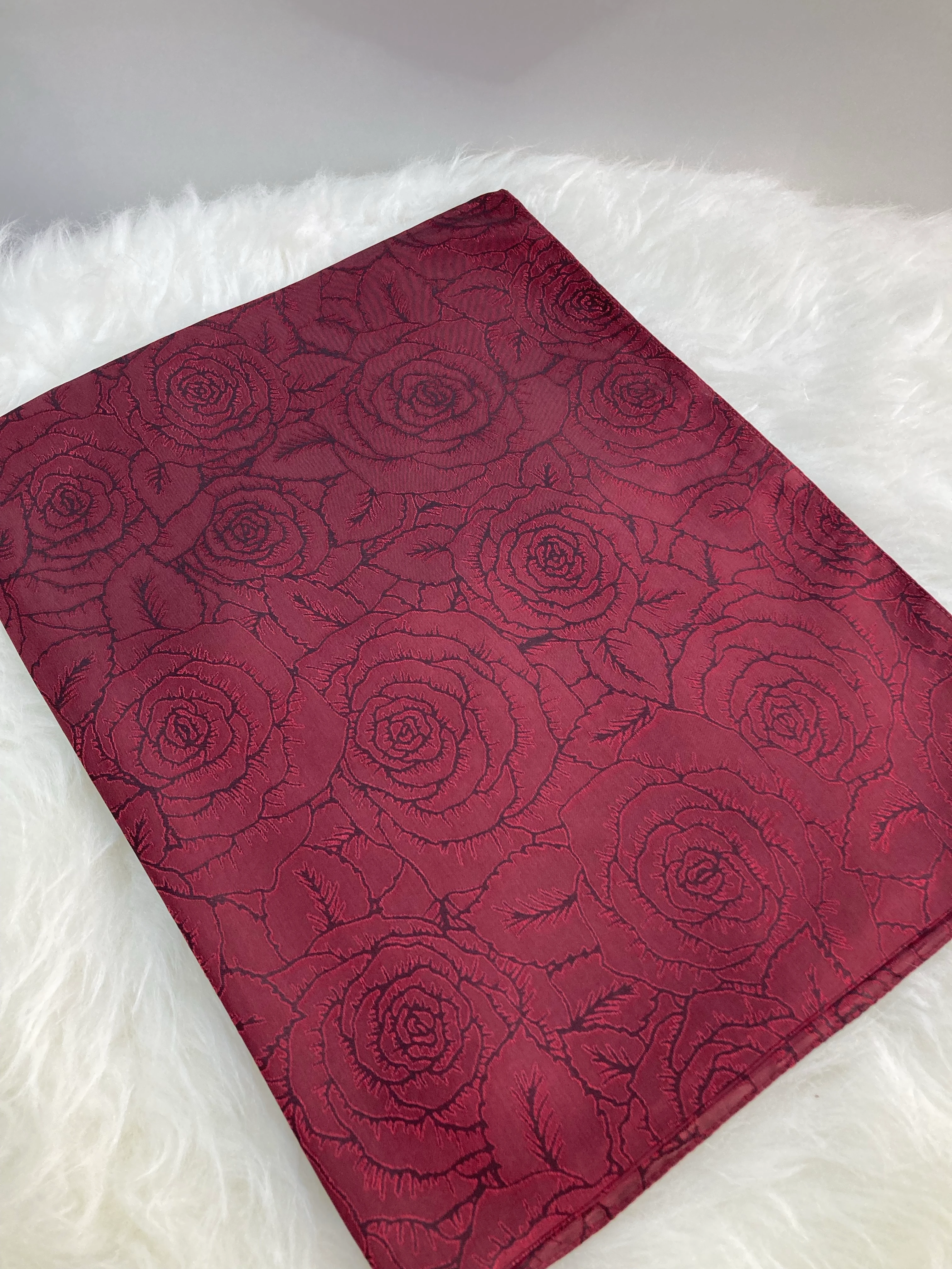 Rose İpek Dokuma Şal Siyah/Bordo