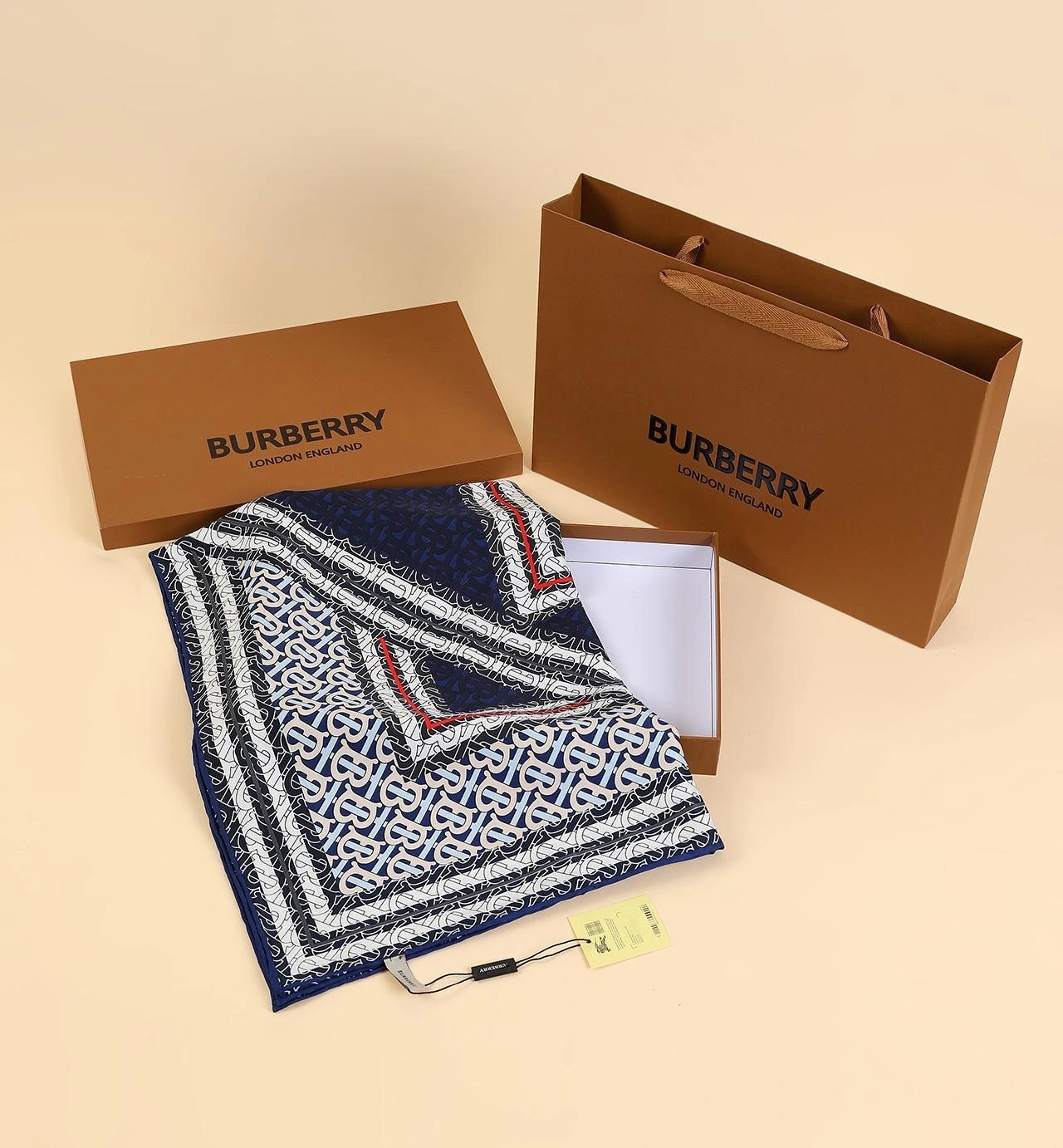 B Desen Twill İpek Eşarp Lacivert 