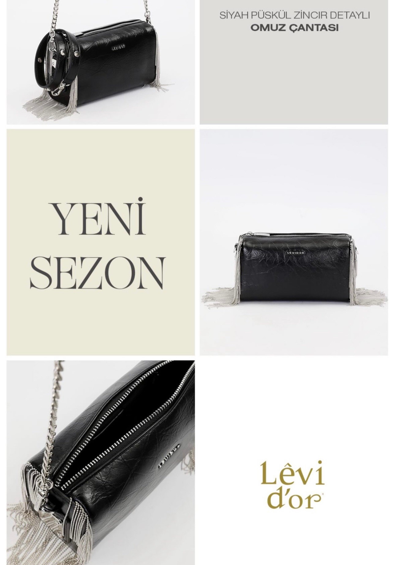 Levidor Premium Kalite Çanta Gümüş Püskül Detaylı