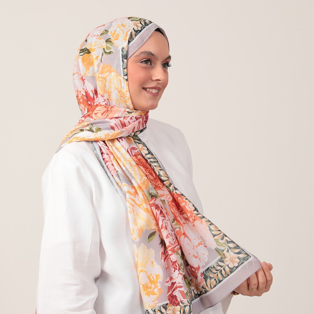 İpekseli Floral Desen Pamuk İpek Şal