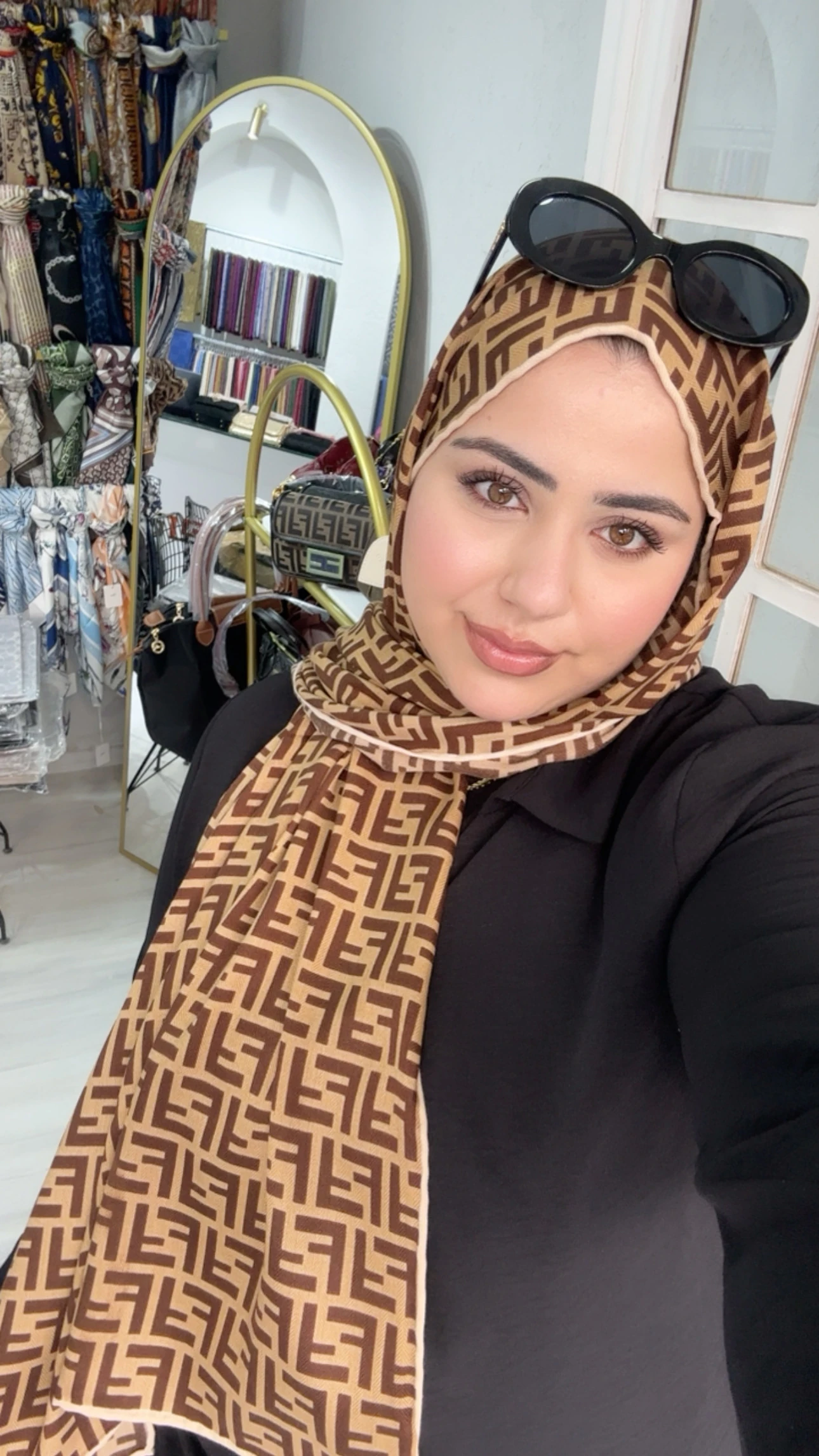 F Desen Yün Pamuk Şal Açık Kahve 