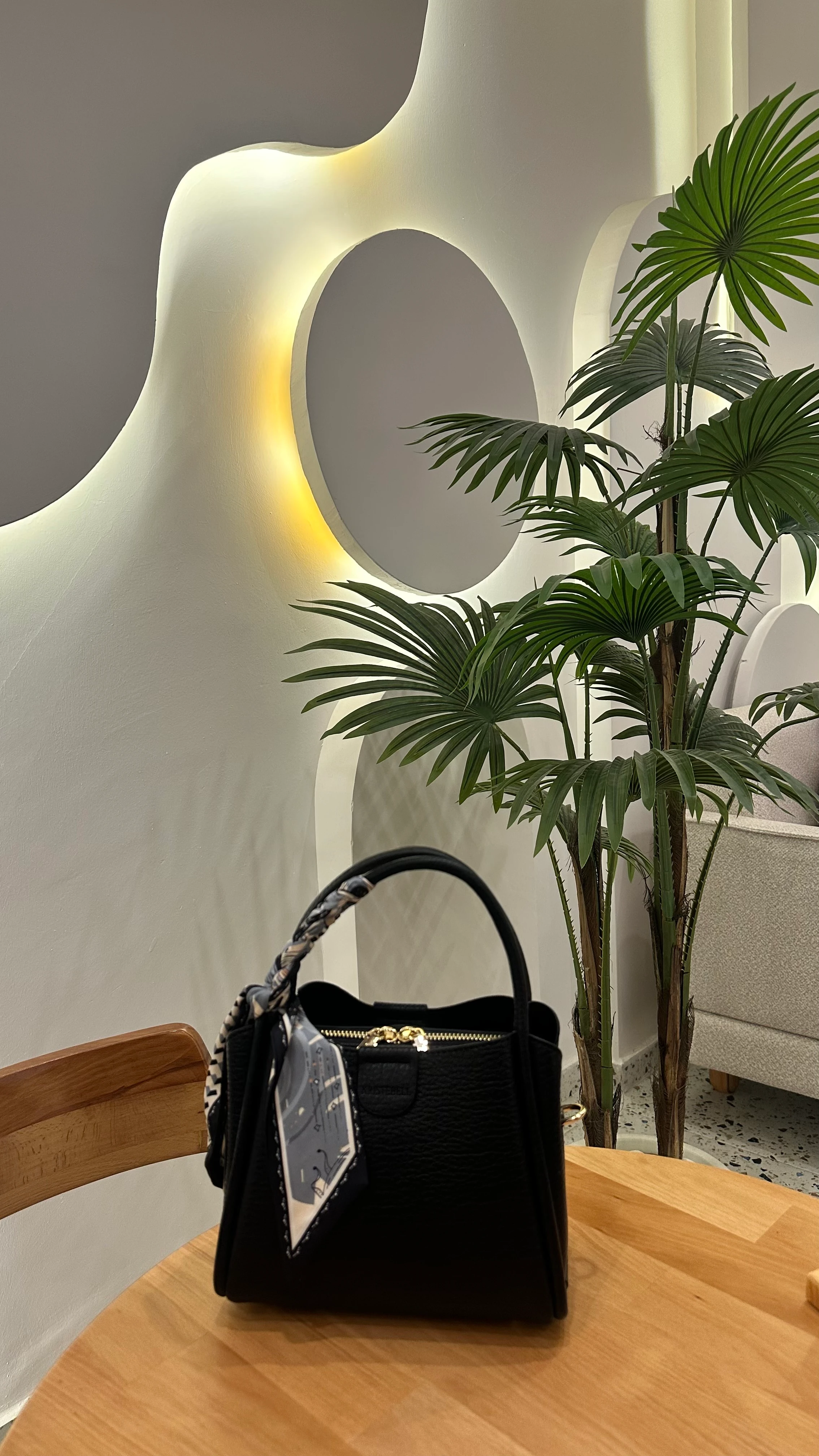 İthal Fular Detaylı Deri Çanta Siyah 