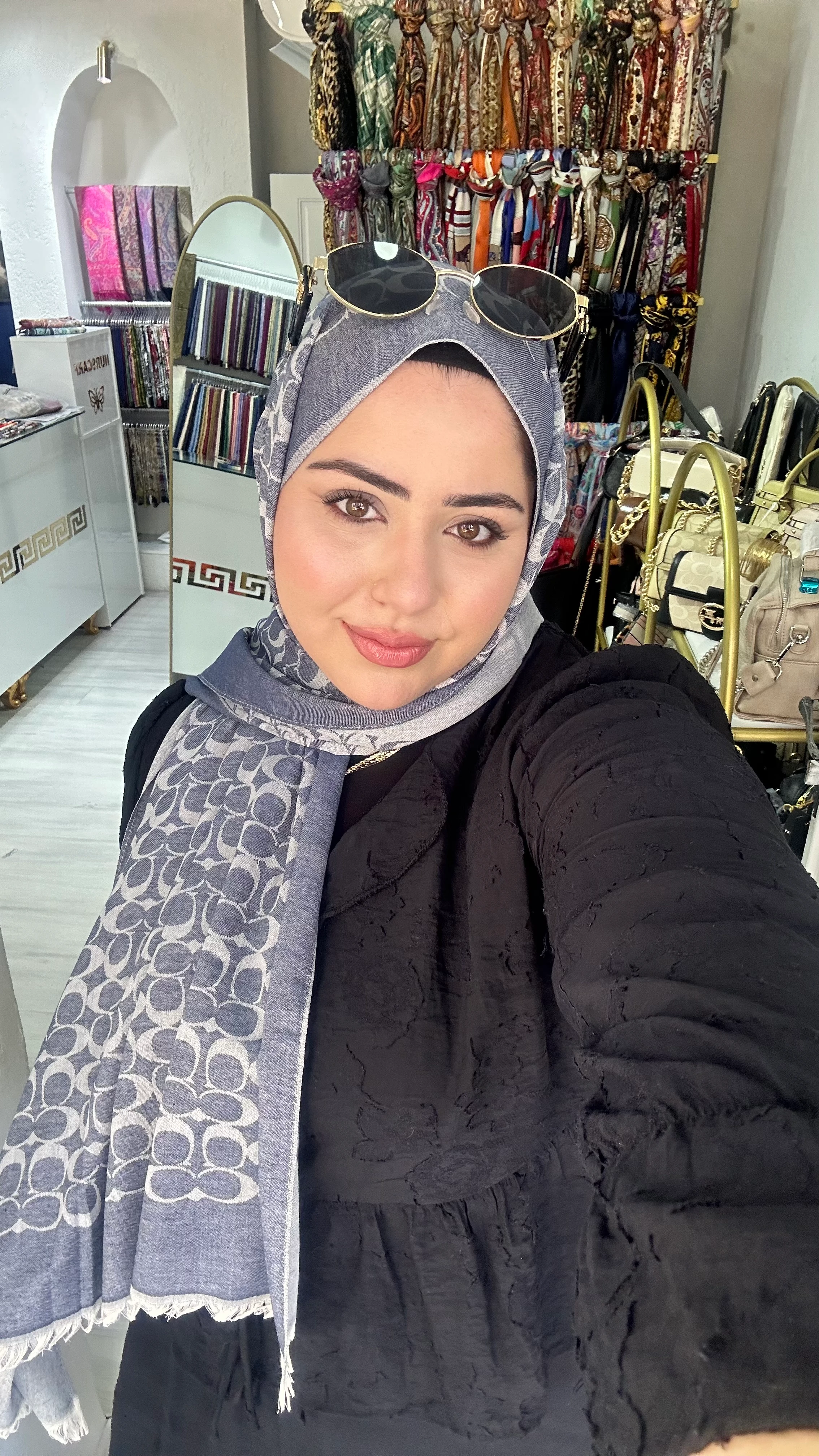 C Desen Yün İpek Şal Mavi 