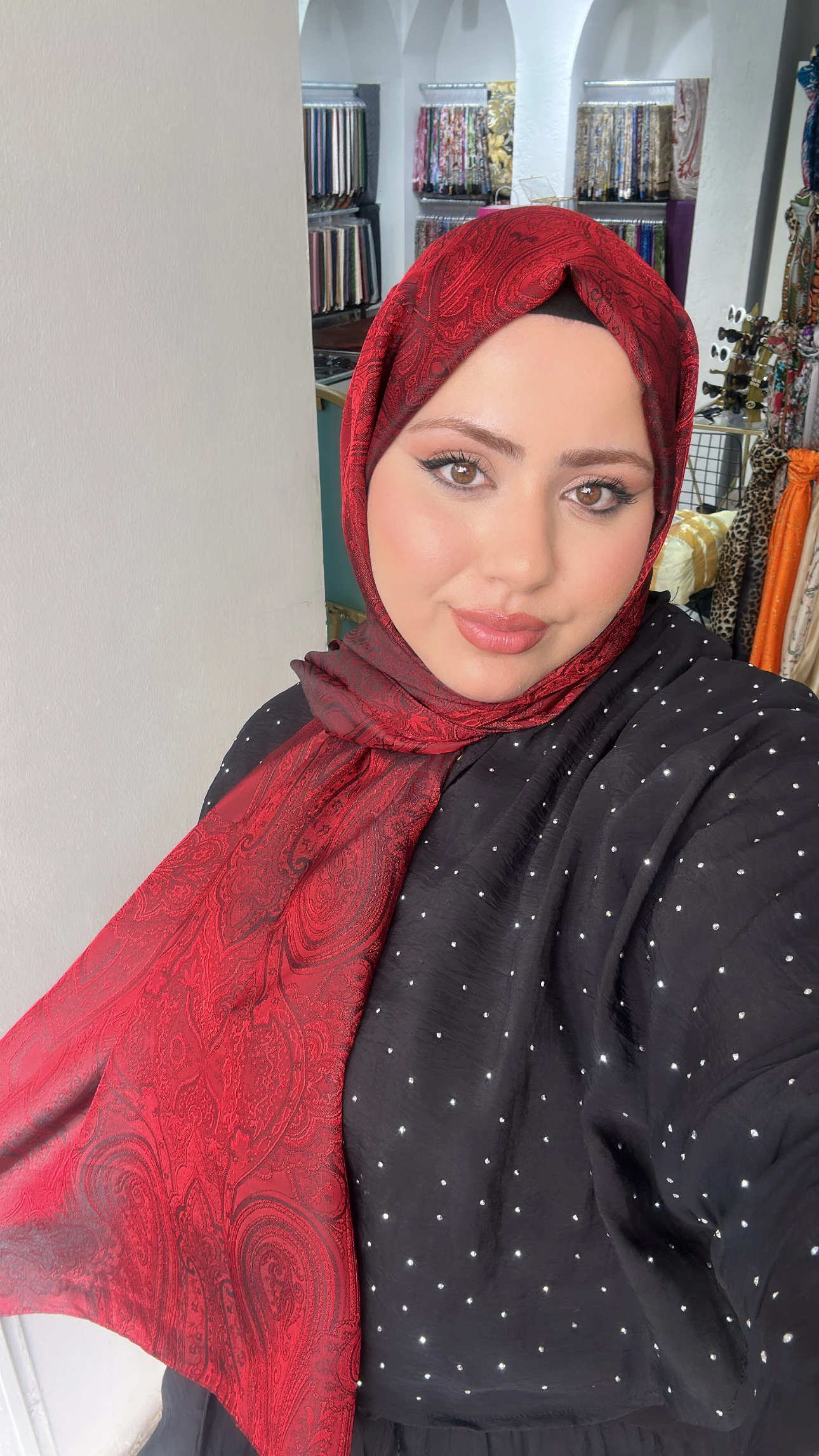 Etnik Desen İpek Dokuma Şal Bordo