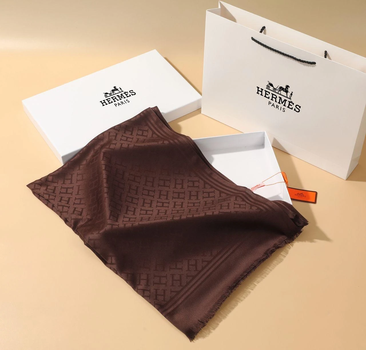 H Desen Pamuk İpek Şal Acı Kahve