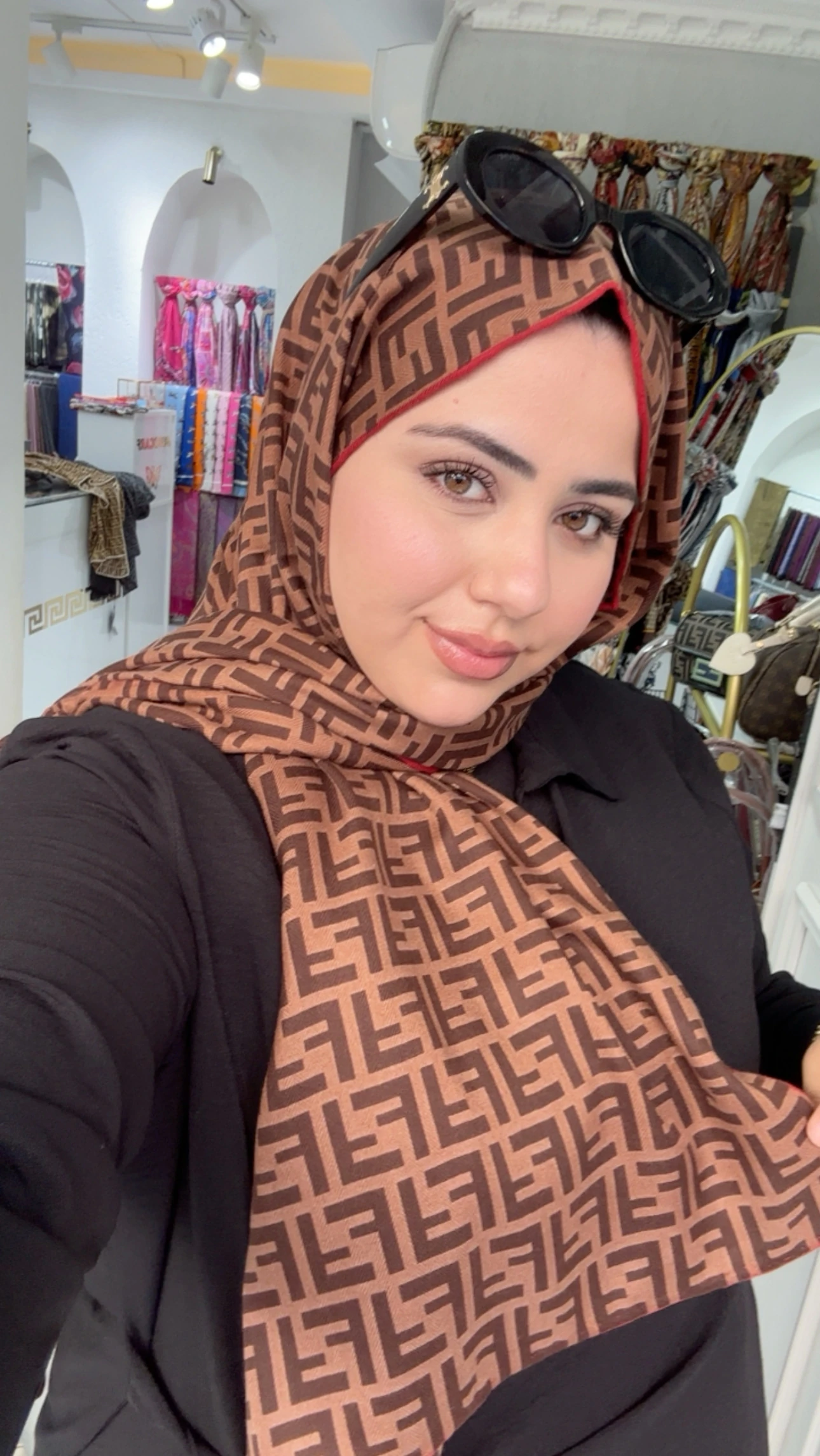 F Desen Yün Pamuk Şal  Kahve 