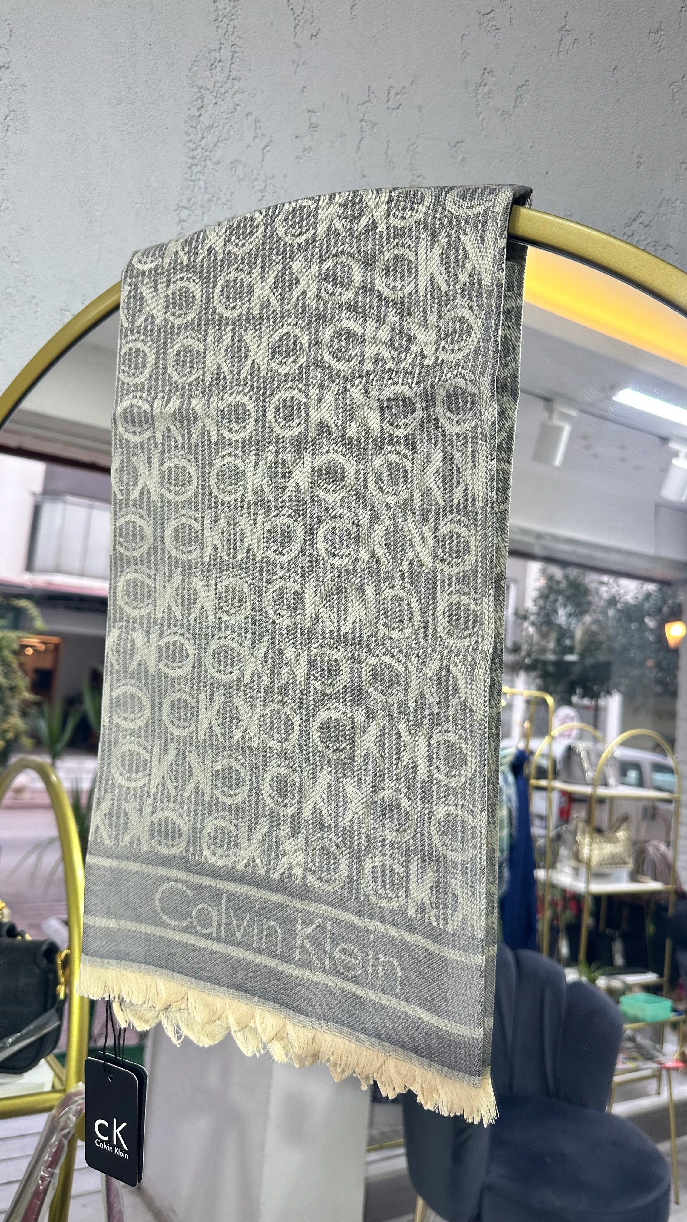 Ck İthal Yün Pamuk Şal Koyu Gri