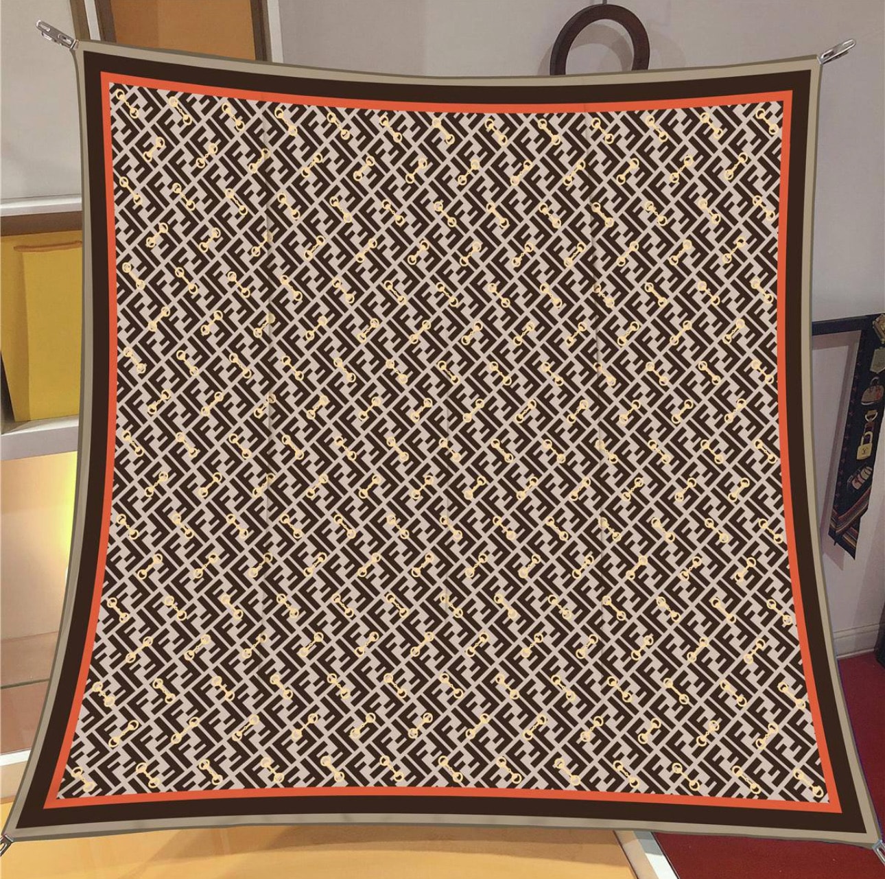 F Monogram Kelepçe Twill İpek Eşarp Kahve