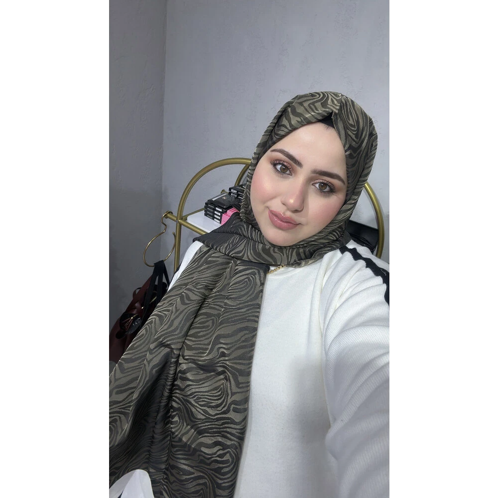 İpek dokuma zebra desen şal haki