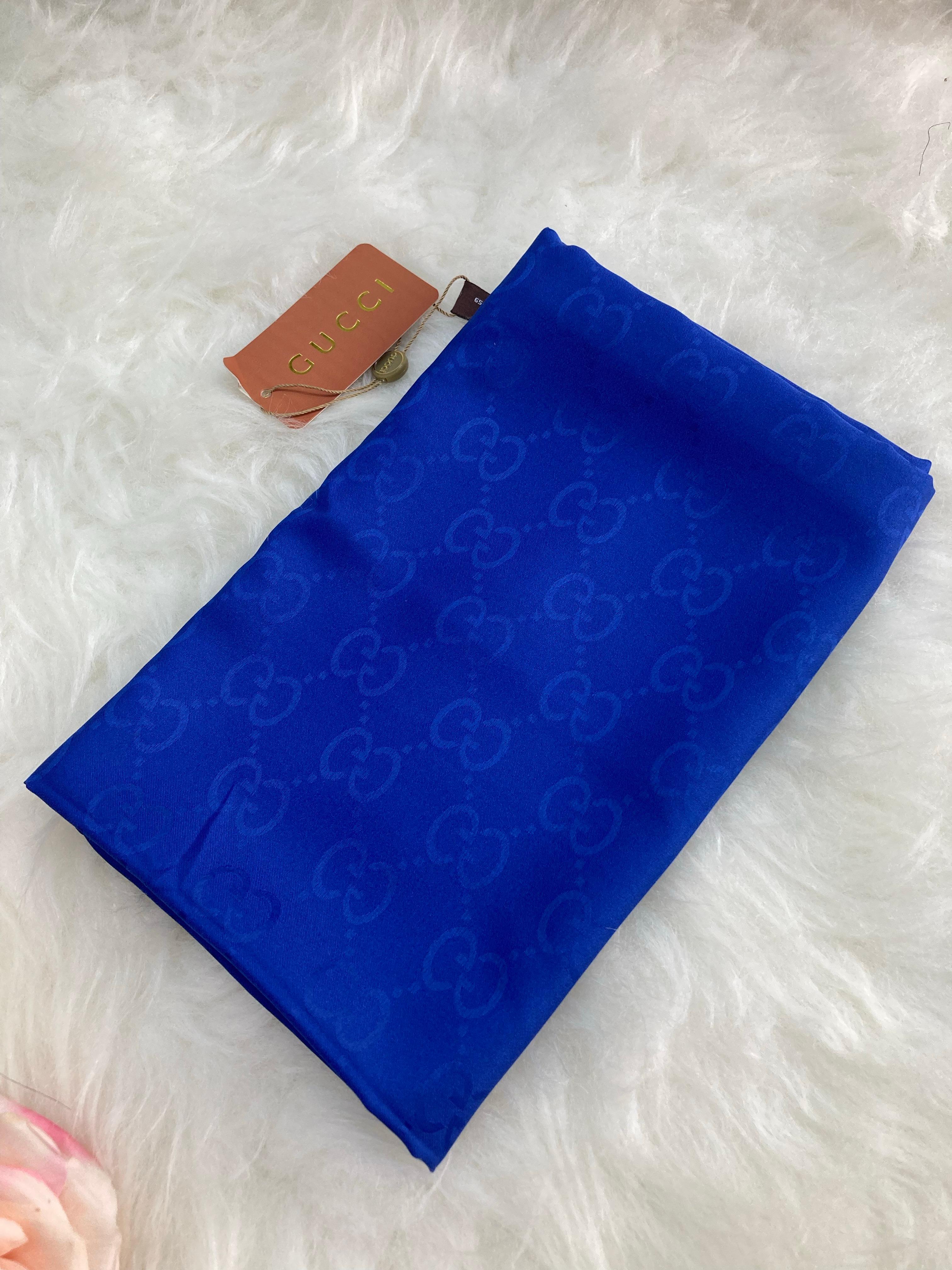 G Monogram Desen Pamuk İpek Şal Saks Mavi