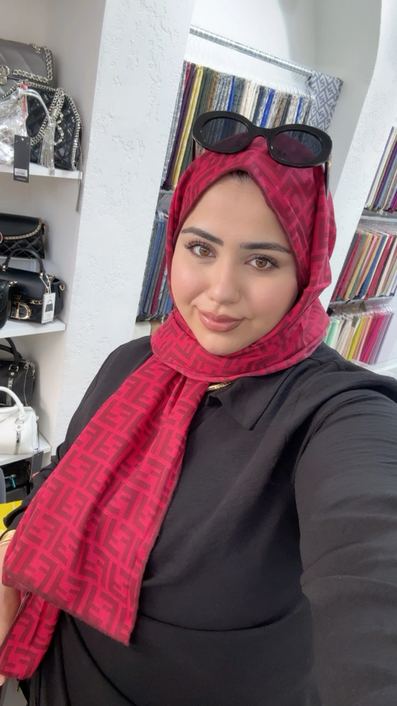 F Desen Yün Pamuk Şal Açık Kırmızı