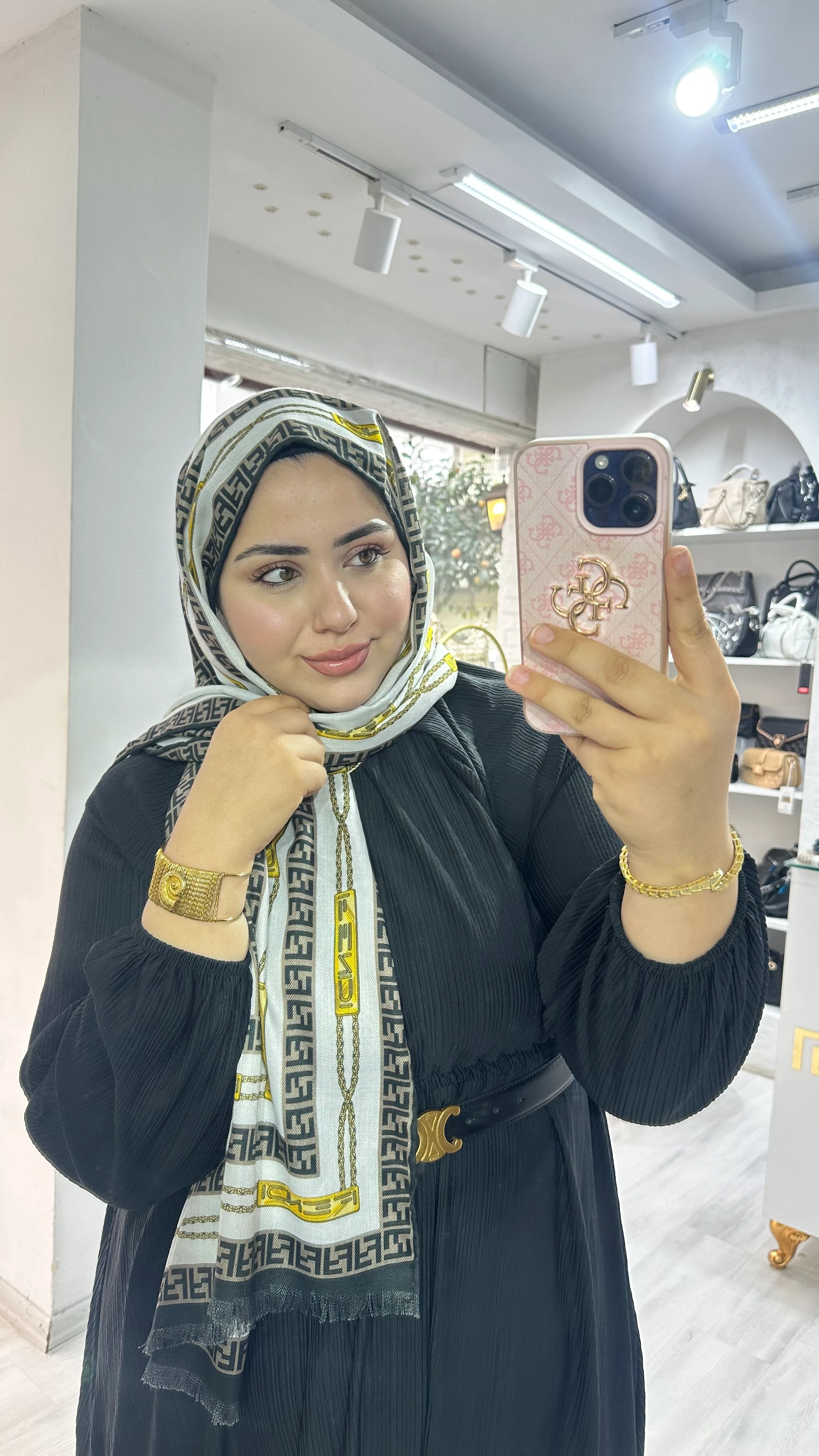 F Monogram İthal Yün Kaşmir Şal Kahve/Ekru