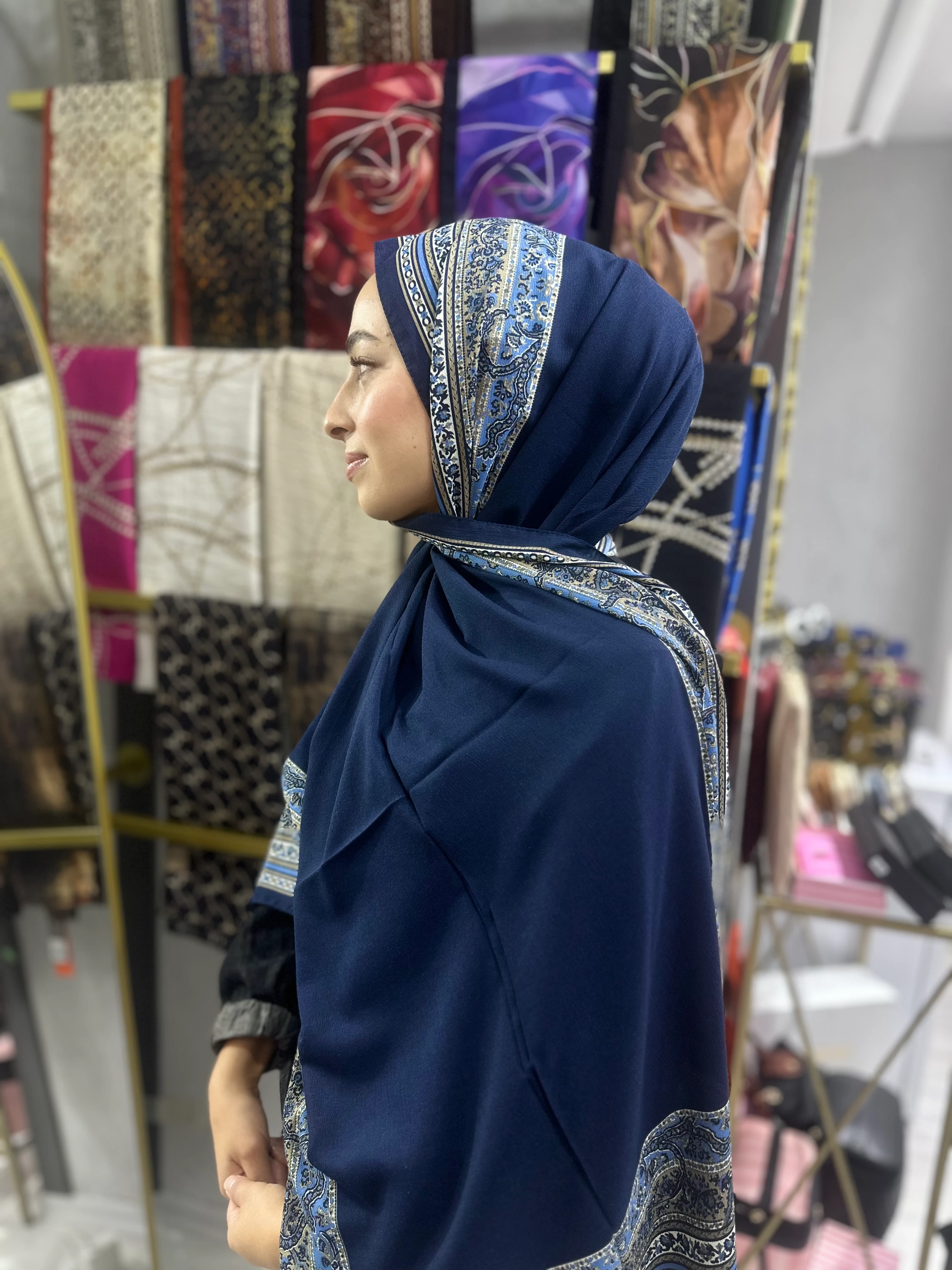 İthal Mio Kumlu Pamuk Şal Lacivert 