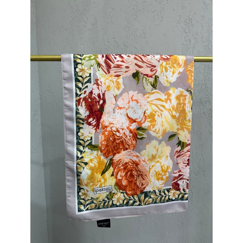 İpekseli Floral Desen Pamuk İpek Şal