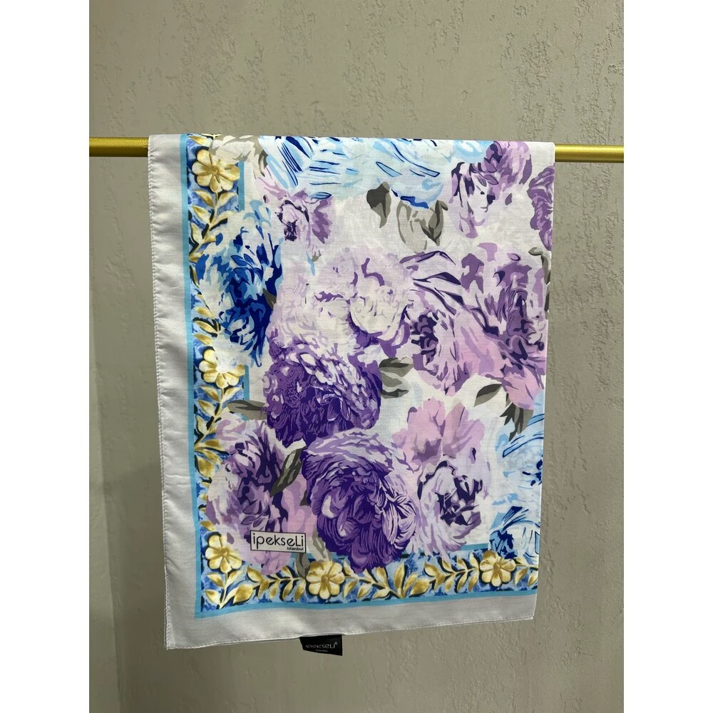 İpekseli Floral Desen Pamuk İpek Şal