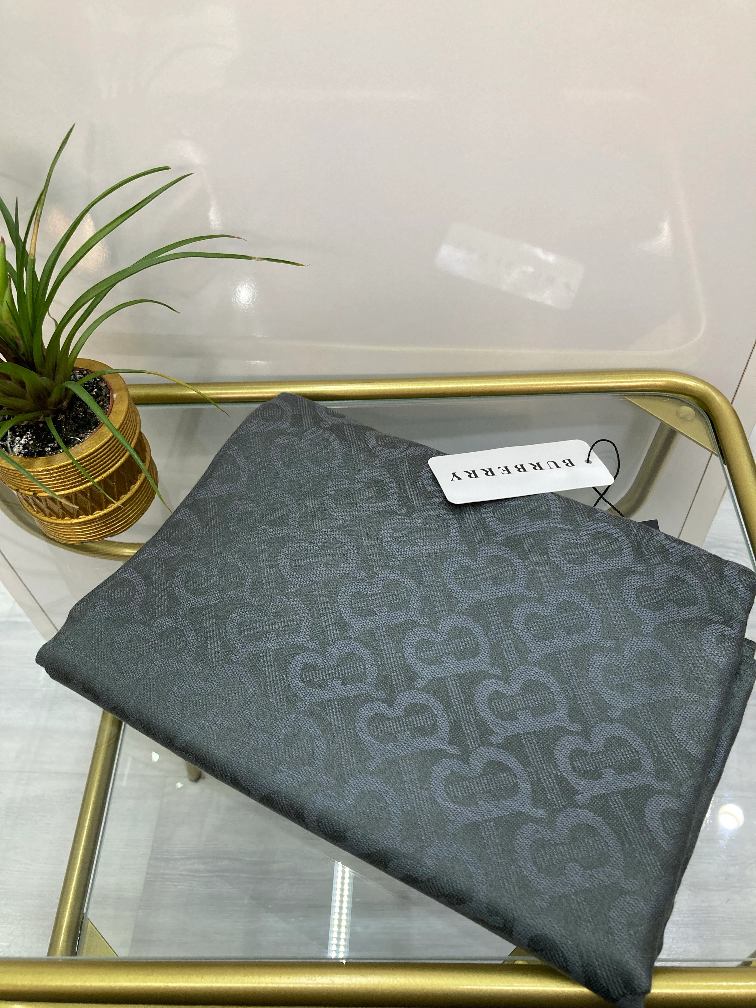 B Desen Kaşmir İpek Şal Füme