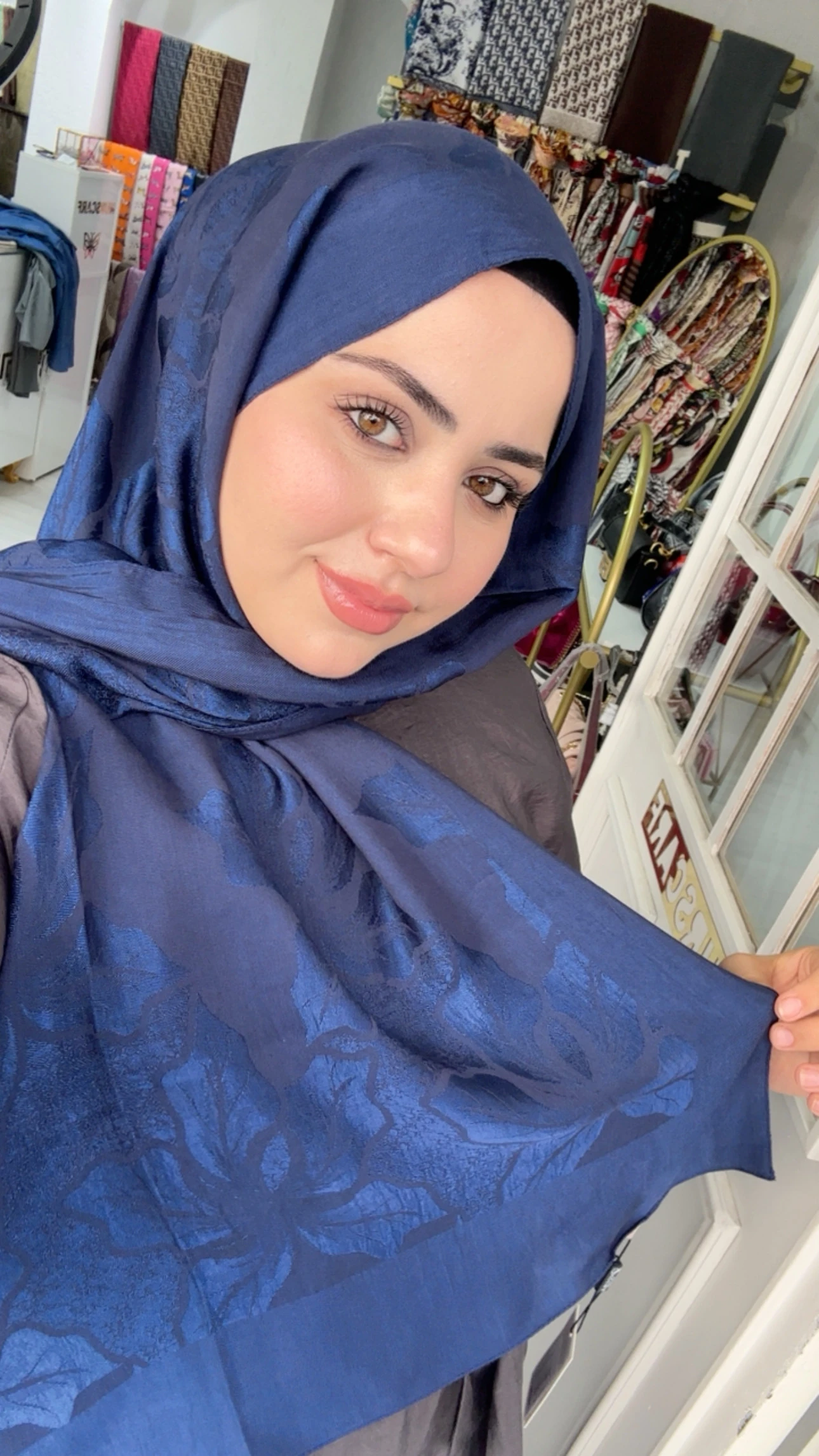 Noura Naia Pamuk Adel  Şal Lacivert 